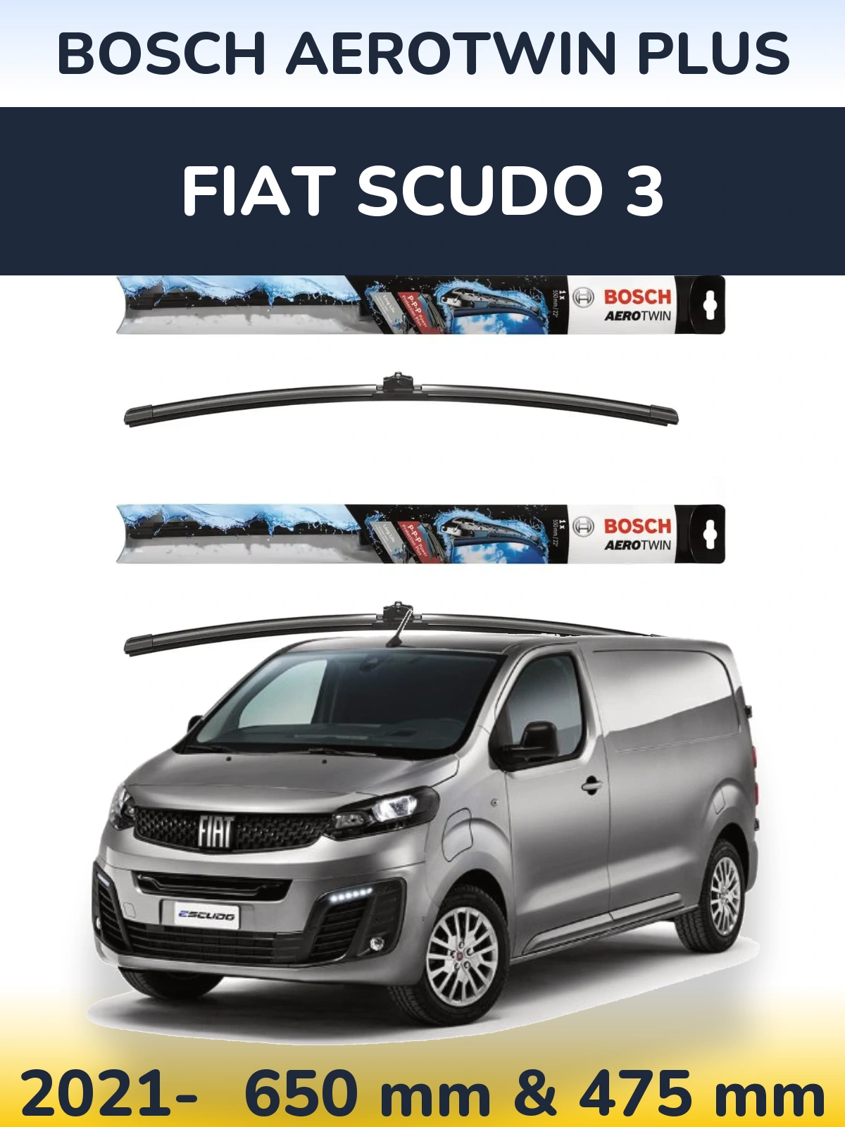 Комплект передних дворников BOSCH AeroTwin Plus 650 & 475 мм для Fiat Scudo 3 2021-2026