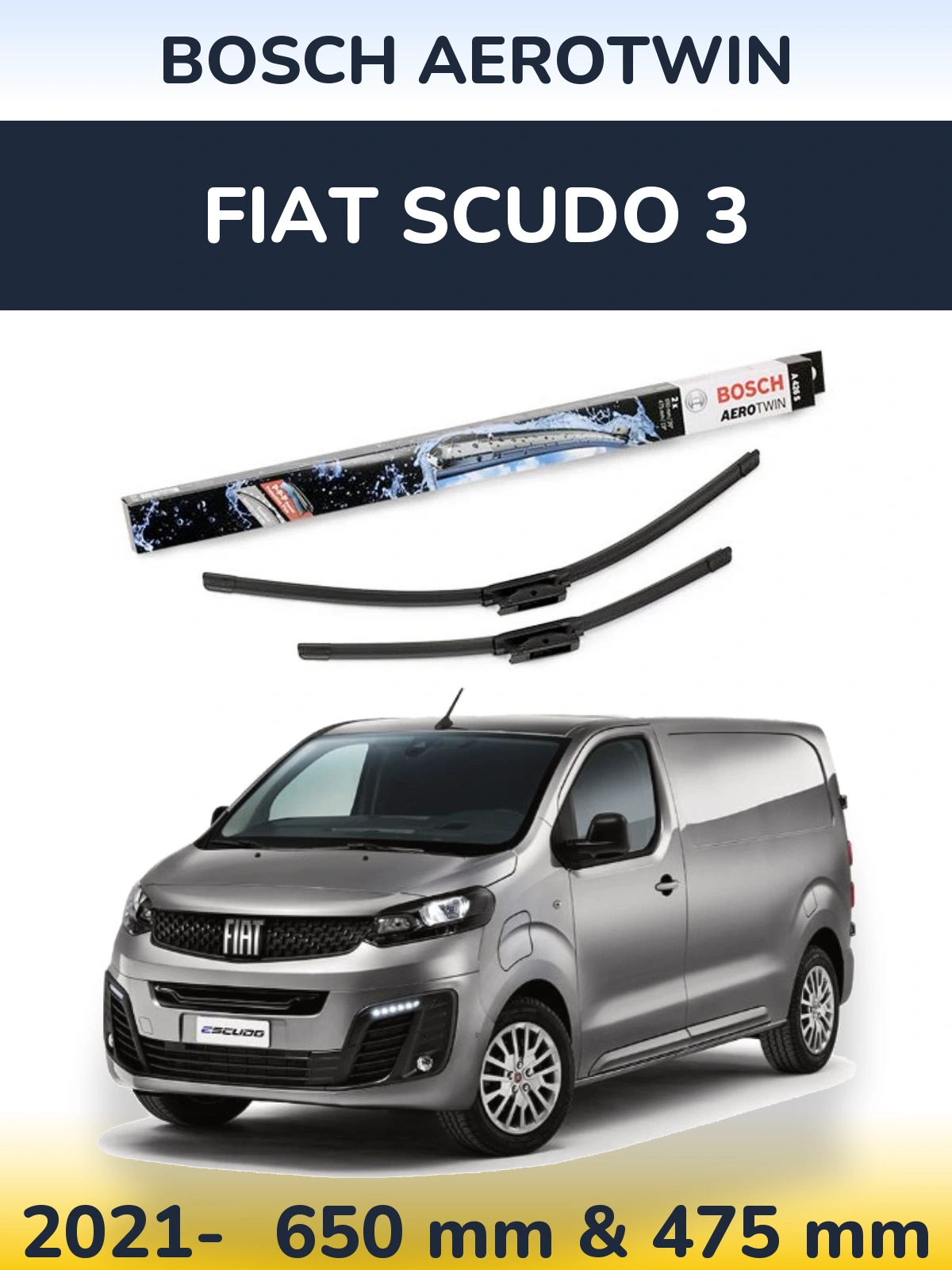 Комплект передніх щіток BOSCH AeroTwin 650 & 475 мм для Fiat Scudo 3 2021-2026
