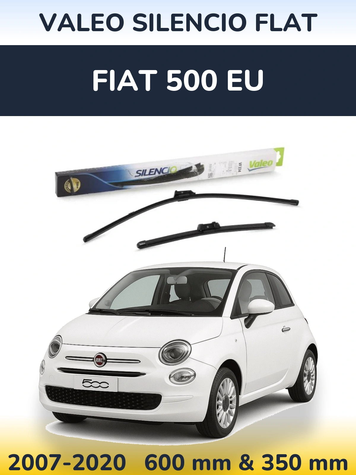 Комплект передних дворников Valeo Silencio Flat 600 & 350 мм для Fiat 500 EU 2007-2020