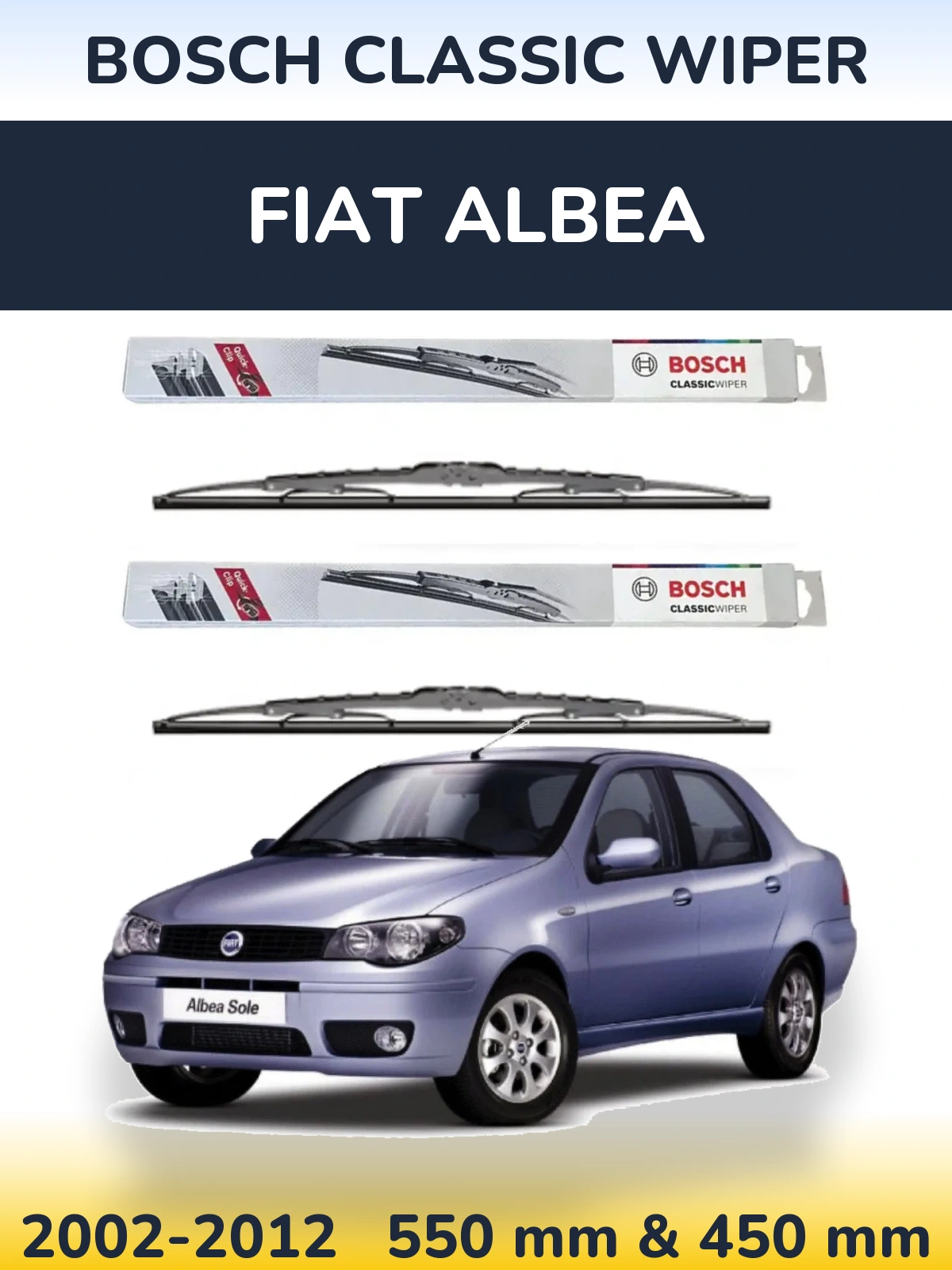 Komplet przednich wycieraczek BOSCH Classic Wiper 550 & 450 mm do Fiat Albea 2002-2012