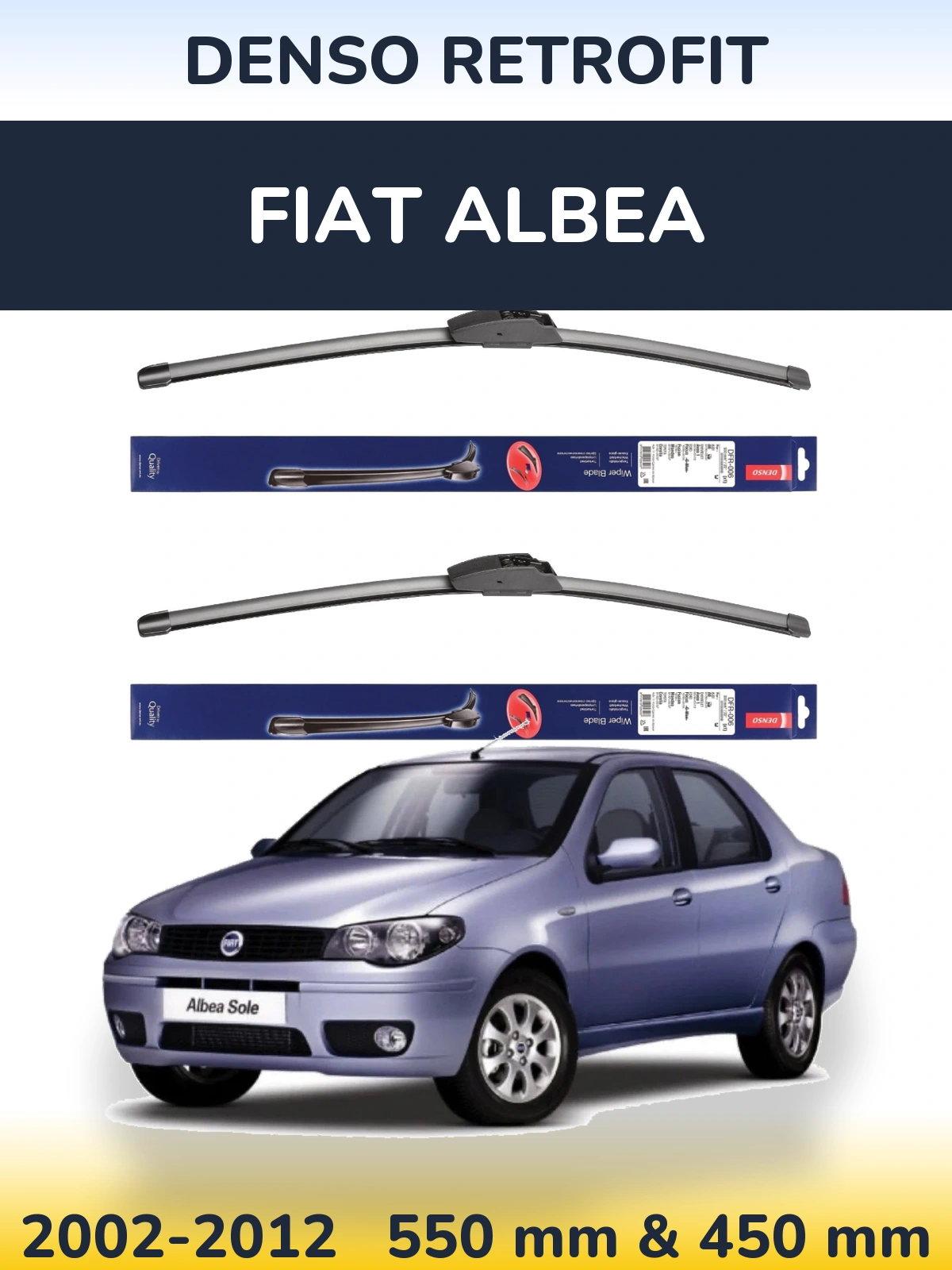 Komplet przednich wycieraczek Denso Retrofit 550 & 450 mm do Fiat Albea 2002-2012