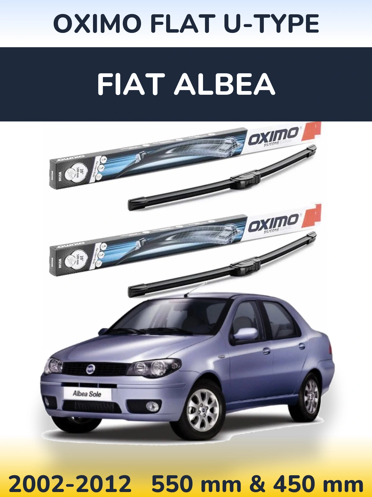 Комплект передних дворников Oximo Flat U-type 550 & 450 мм для Fiat Albea 2002-2012
