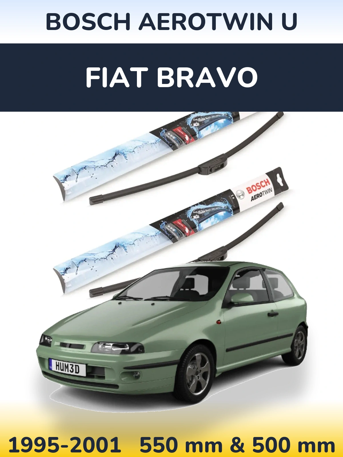 Комплект передніх щіток BOSCH AeroTwin U 550 & 500 мм для Fiat Bravo 1995-2001