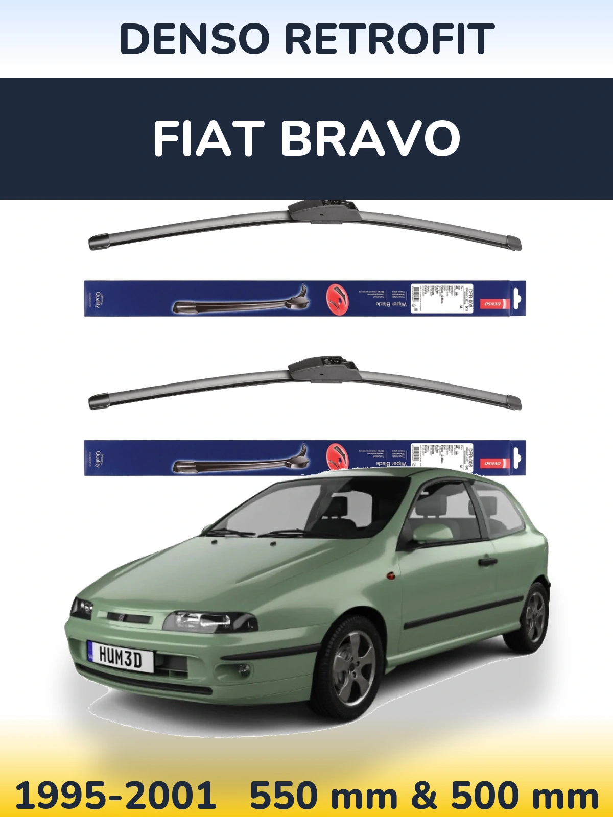 Komplet przednich wycieraczek Denso Retrofit 550 & 500 mm do Fiat Bravo 1995-2001