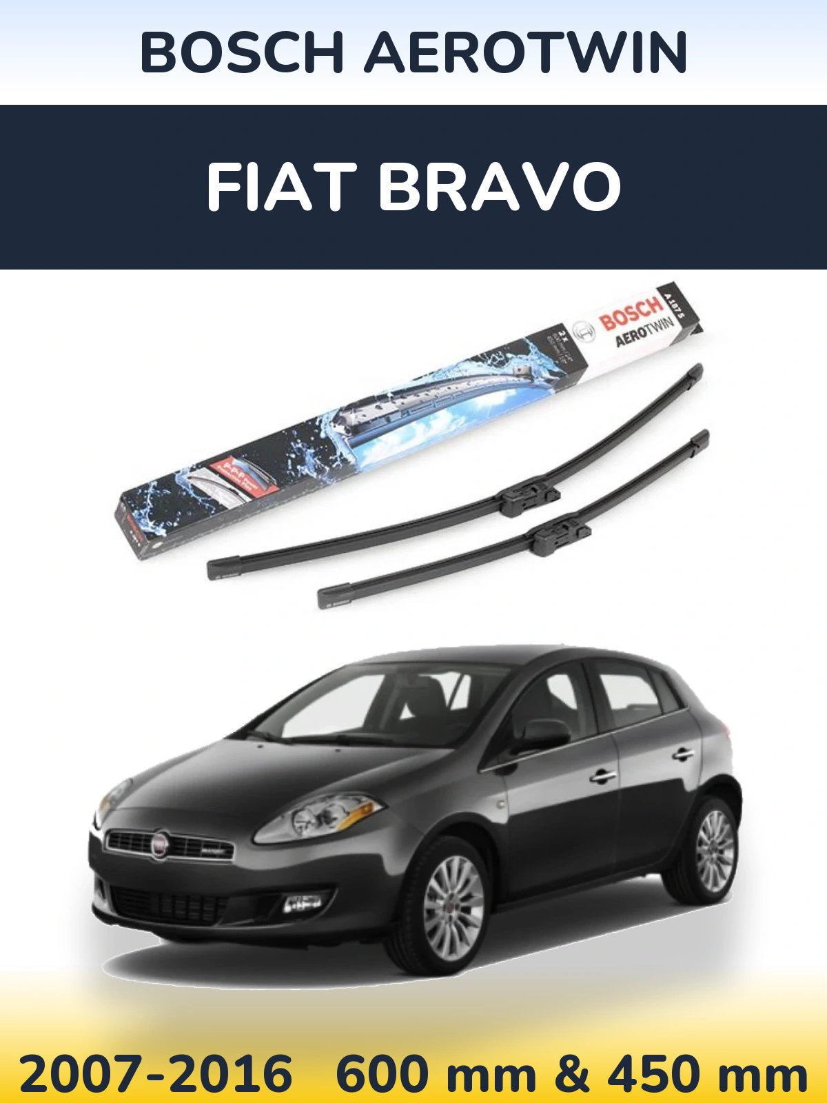 Комплект передніх щіток BOSCH AeroTwin 600 & 450 мм для Fiat Bravo 2007-2016