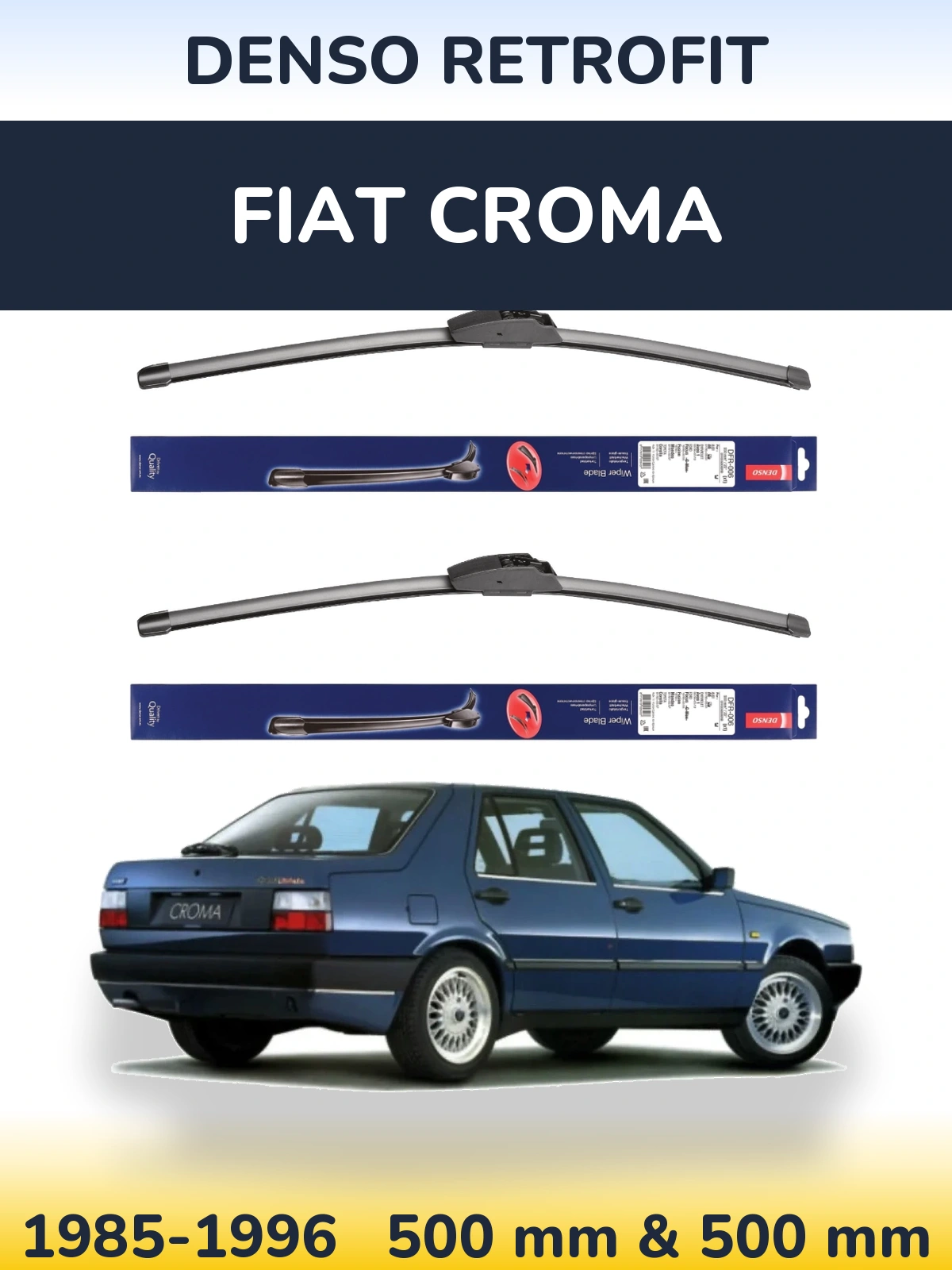 Komplet przednich wycieraczek Denso Retrofit 500 & 500 mm do Fiat Croma 1985-1996