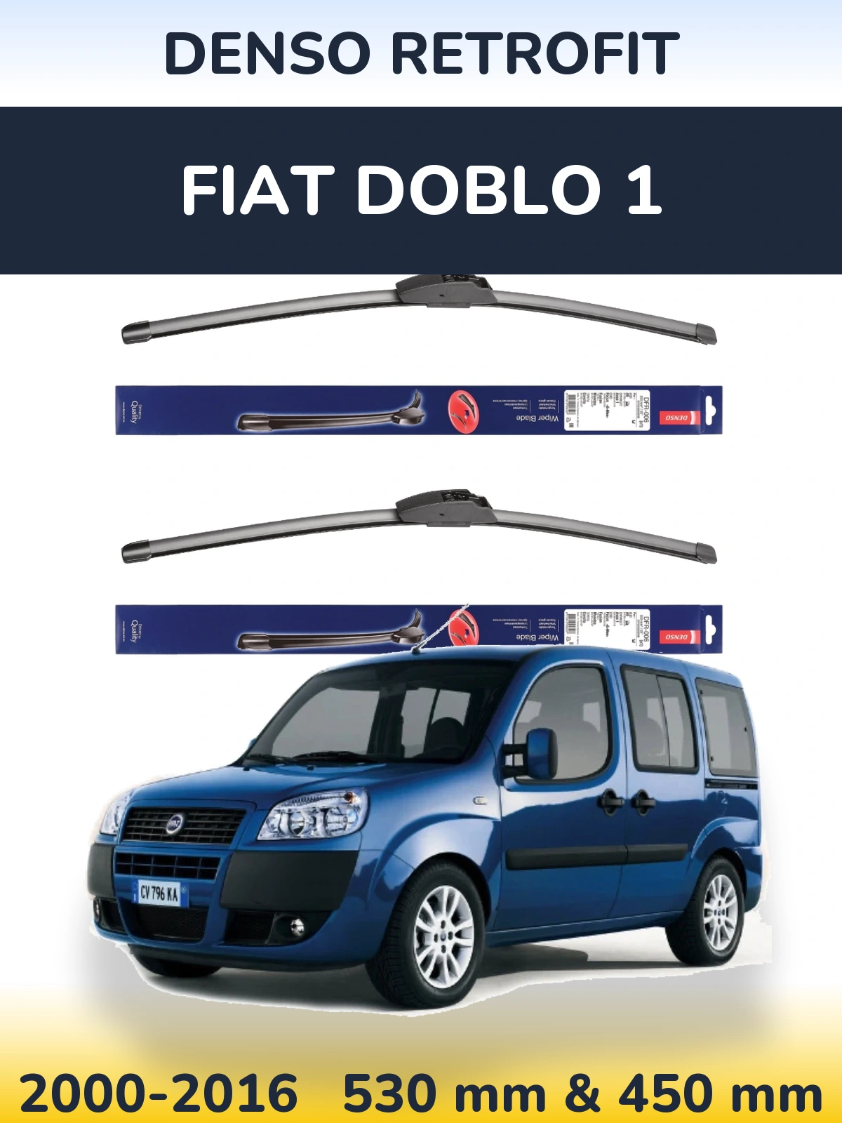 Комплект передніх щіток Denso Retrofit 530 & 450 мм для Fiat Doblo 1 2000-2016