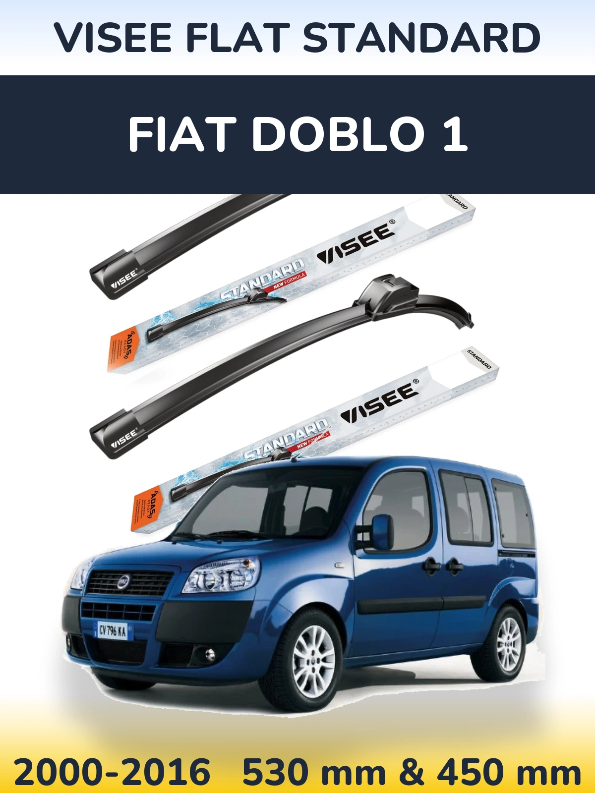 Комплект передніх щіток VISEE FLAT STANDARD 530 & 450 мм для Fiat Doblo 1 2000-2016
