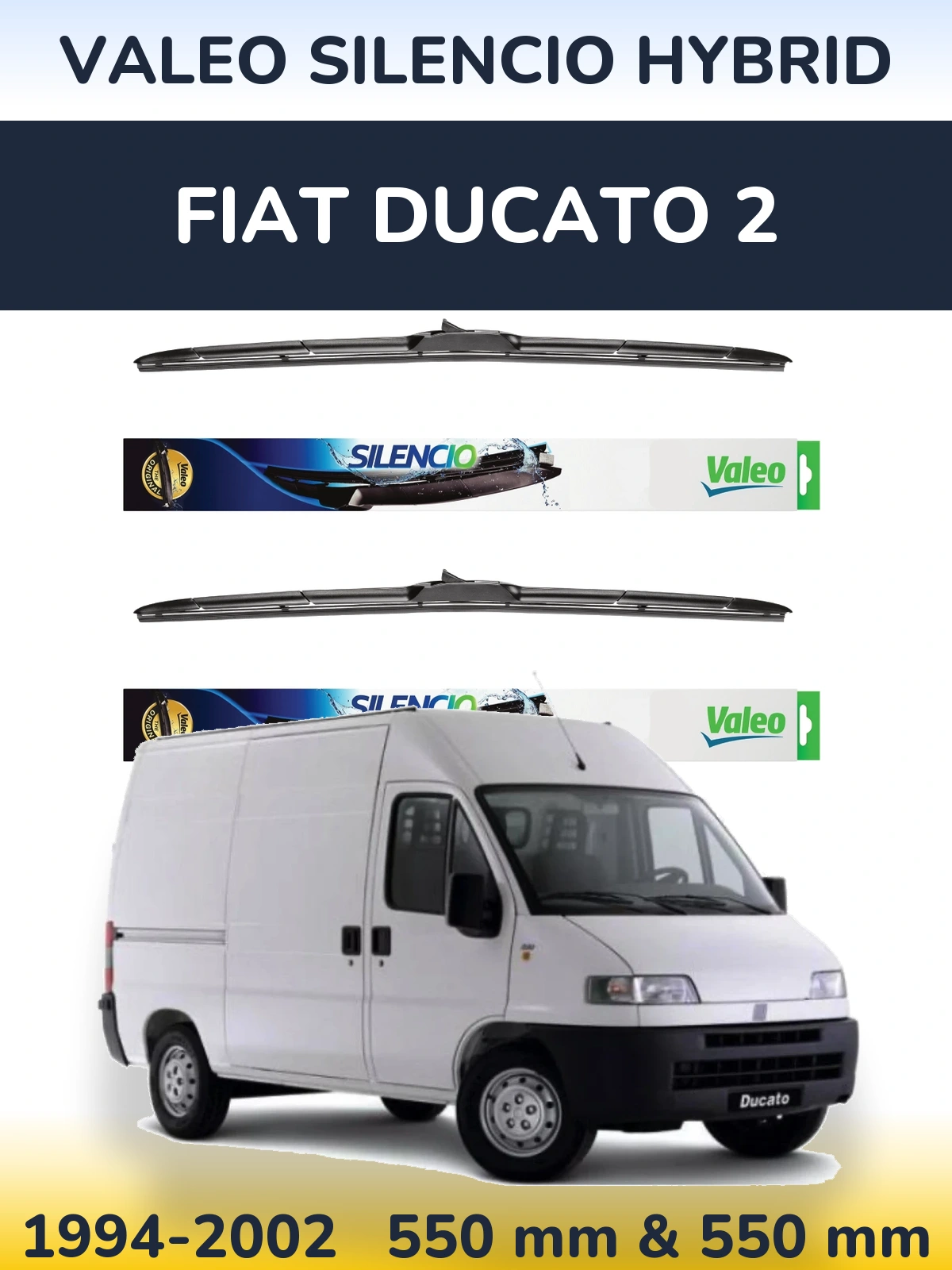 Front wiper blade set Valeo Silencio Hybrid 550 & 550 mm for Fiat Ducato 2 1994-2002