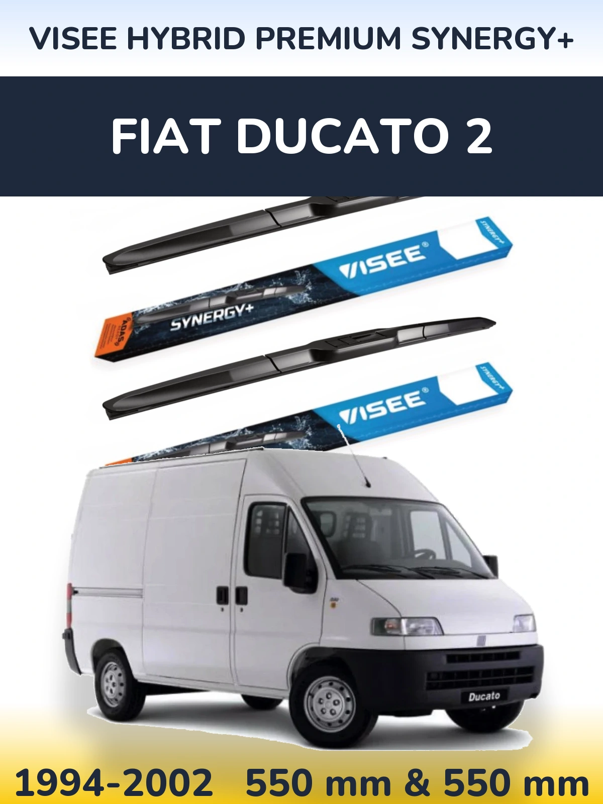 Front wiper blade set VISEE HYBRID PREMIUM SYNERGY+ 550 & 550 mm for Fiat Ducato 2 1994-2002