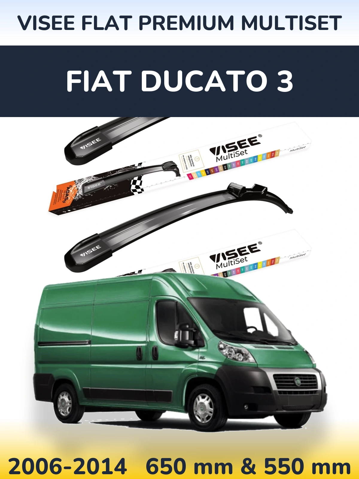 Комплект передних дворников VISEE FLAT PREMIUM MultiSet 650 & 550 мм для Fiat Ducato 3 2006-2014