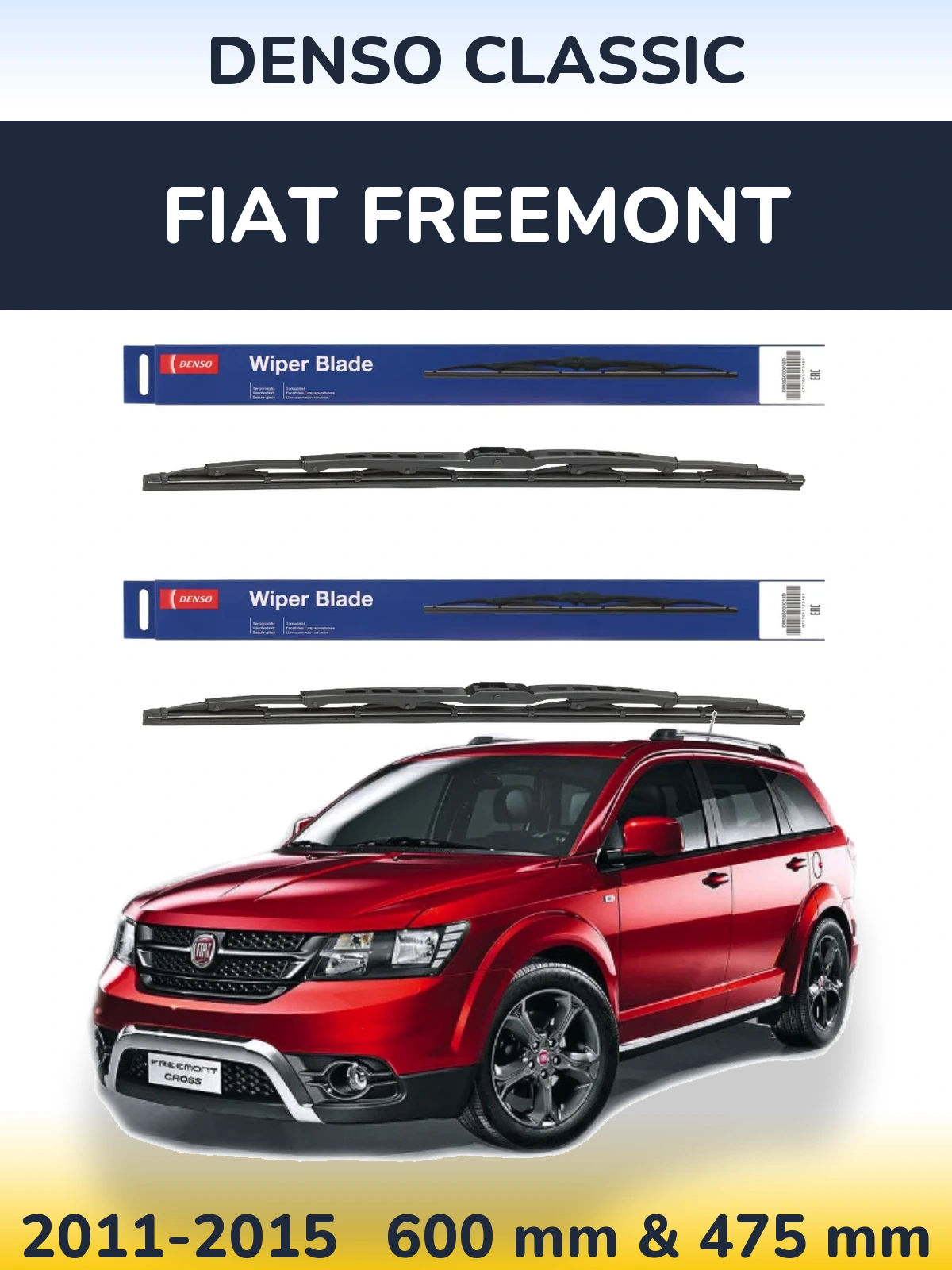 Front wiper blade set Denso Classic 600 & 475 mm for Fiat Freemont 2011-2015