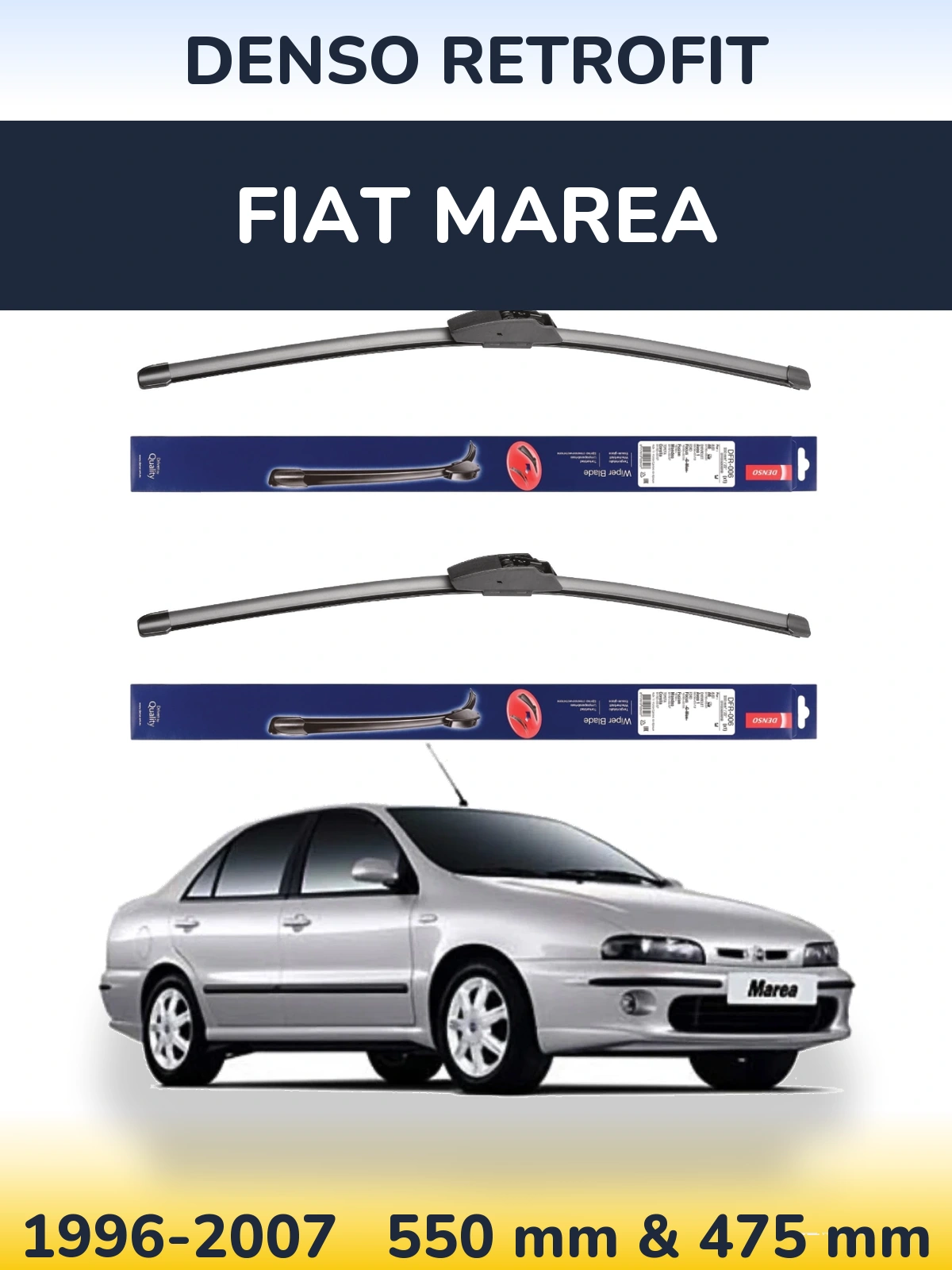 Front wiper blade set Denso Retrofit 550 & 475 mm for Fiat Marea 1996-2007