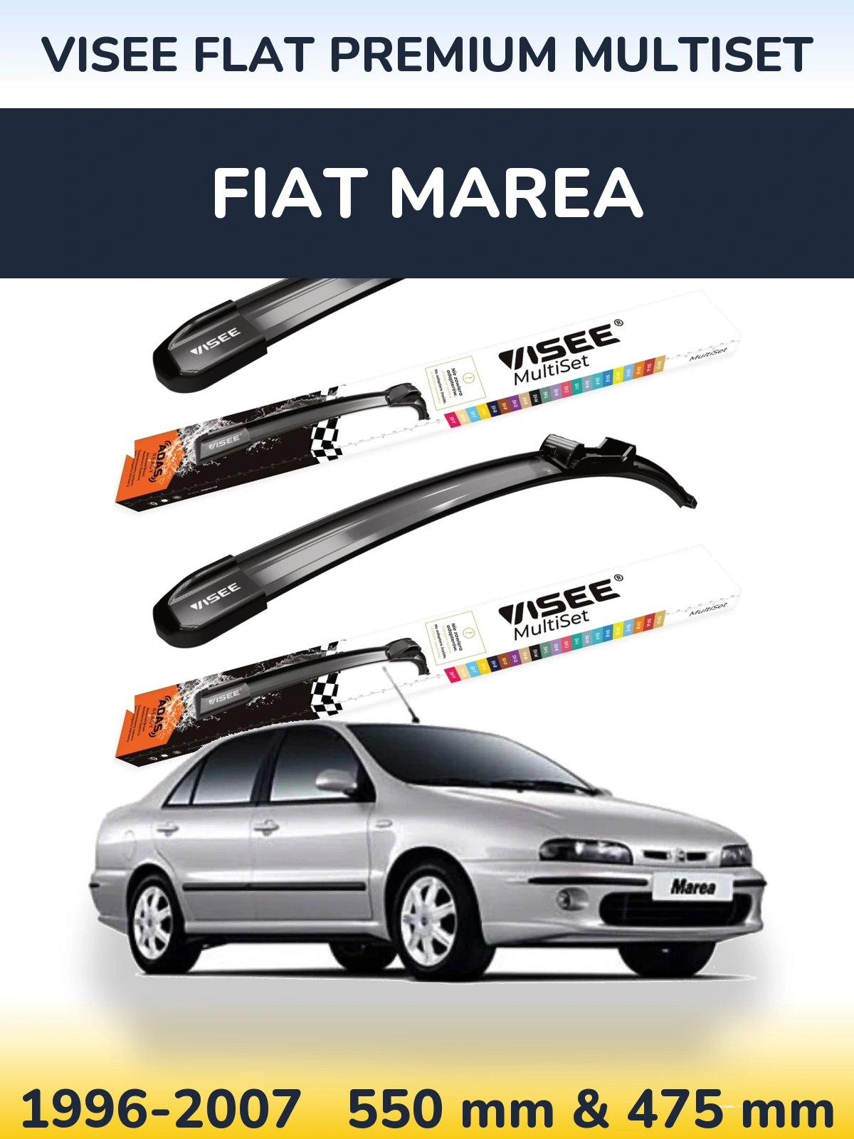 Комплект передних дворников VISEE FLAT PREMIUM MultiSet 550 & 475 мм для Fiat Marea 1996-2007
