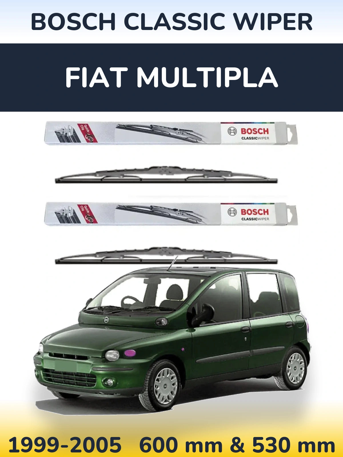 Front wiper blade set BOSCH Classic Wiper 600 & 530 mm for Fiat Multipla 1999-2005