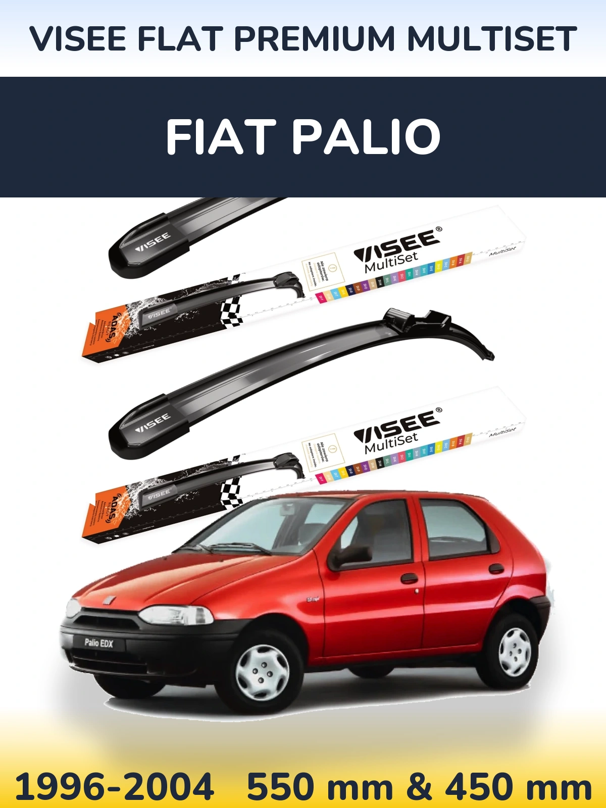 Front wiper blade set VISEE FLAT PREMIUM MultiSet 550 & 450 mm for Fiat Palio 1996-2004