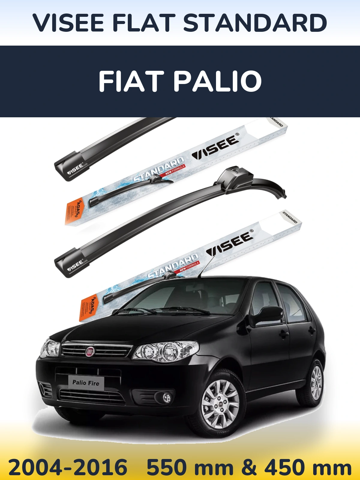 Komplet przednich wycieraczek VISEE FLAT STANDARD 550 & 450 mm do Fiat Palio 2004-2016