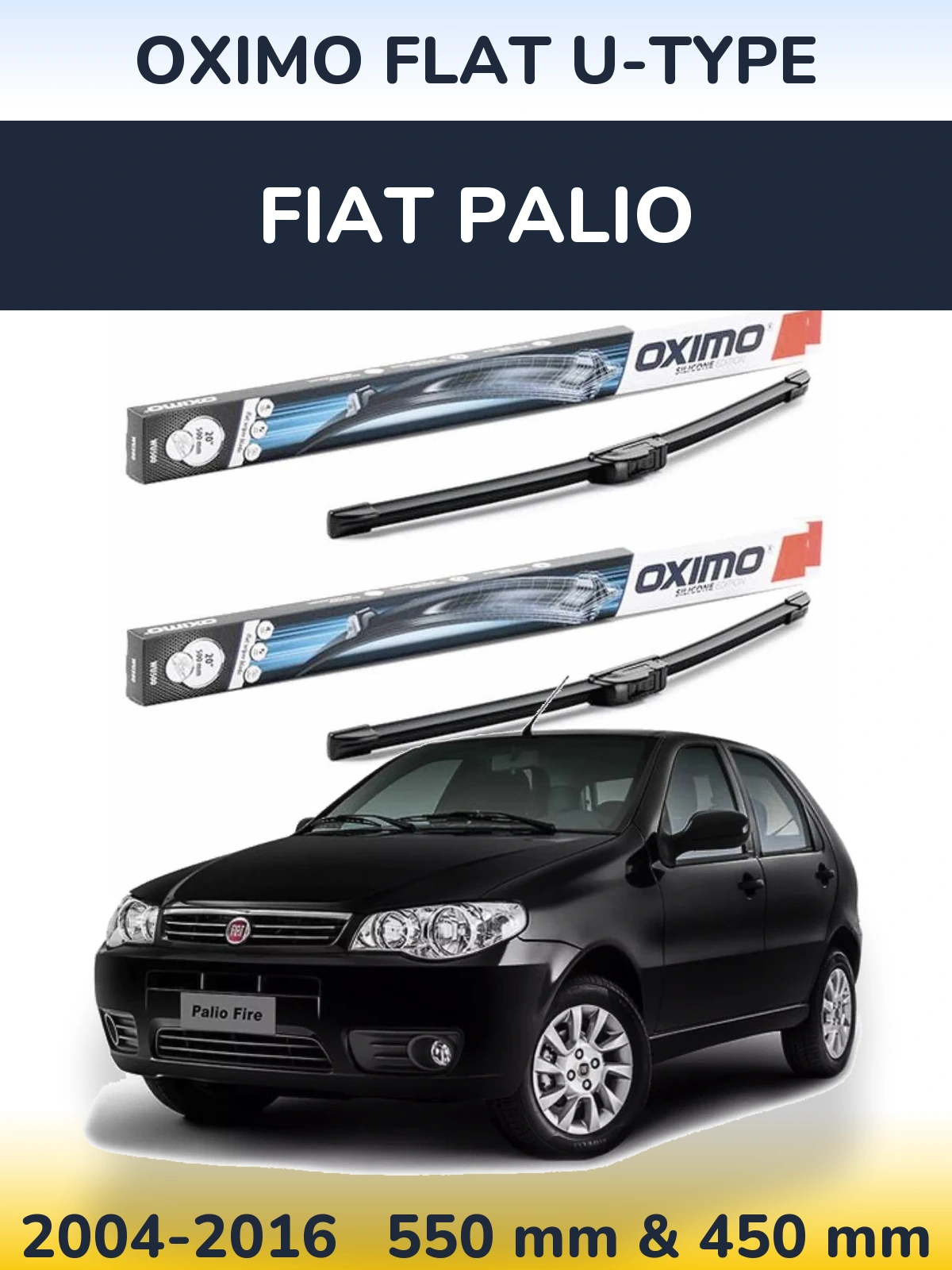 Front wiper blade set Oximo Flat U-type 550 & 450 mm for Fiat Palio 2004-2016