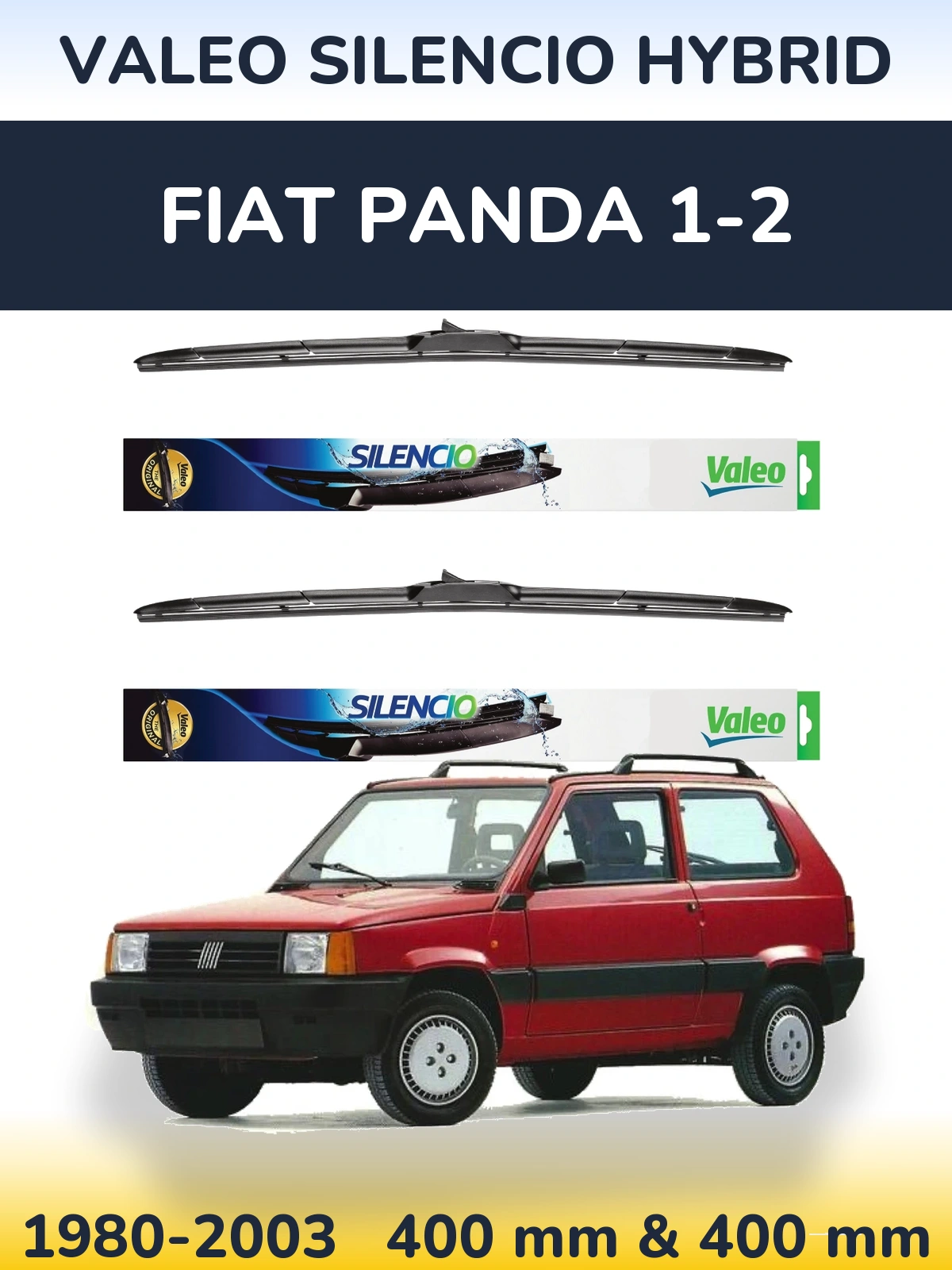 Front wiper blade set Valeo Silencio Hybrid 400 & 400 mm for Fiat Panda 1-2 1980-2003