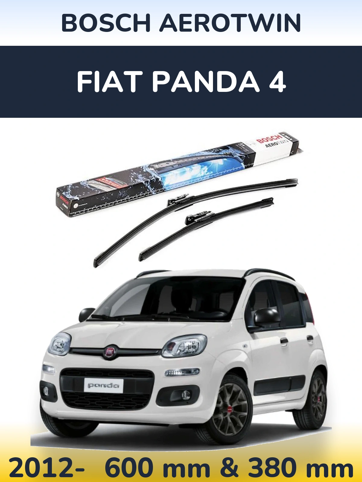 Комплект передніх щіток BOSCH AeroTwin 600 & 380 мм для Fiat Panda 4 2012-2026