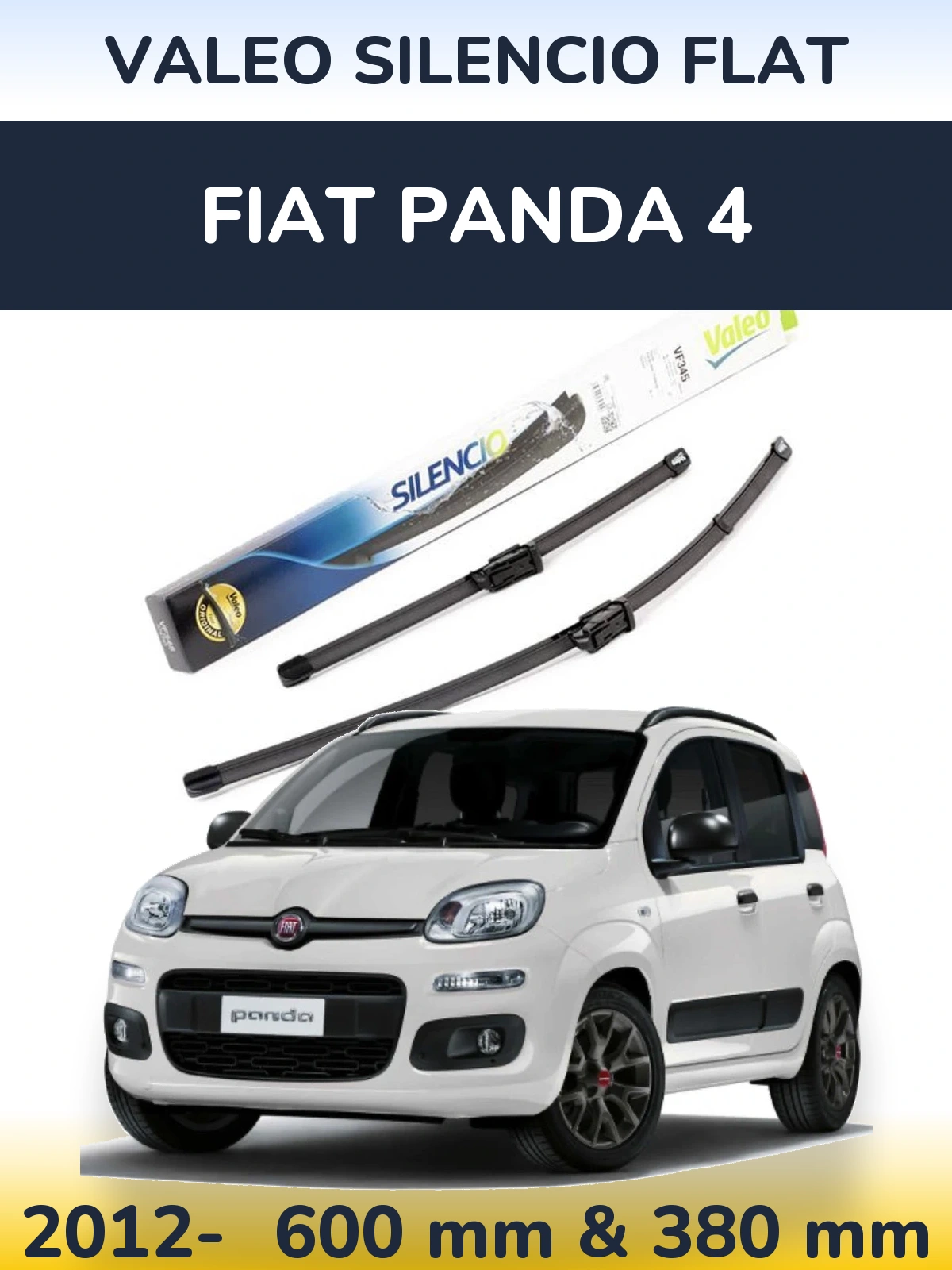 Front wiper blade set Valeo Silencio Flat 600 & 380 mm for Fiat Panda 4 2012-2026