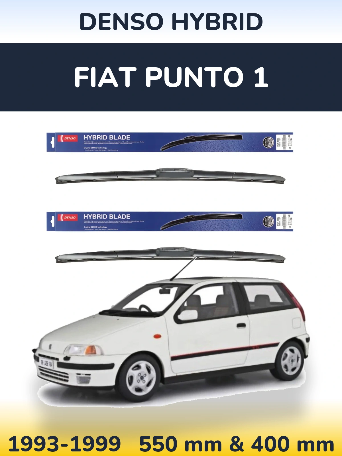 Front wiper blade set Denso Hybrid 550 & 400 mm for Fiat Punto 1 1993-1999