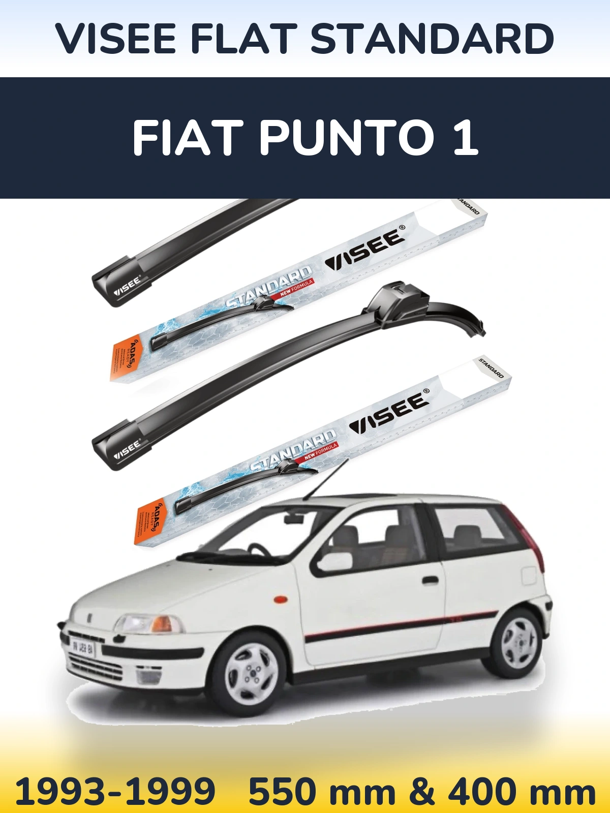 Front wiper blade set VISEE FLAT STANDARD 550 & 400 mm for Fiat Punto 1 1993-1999