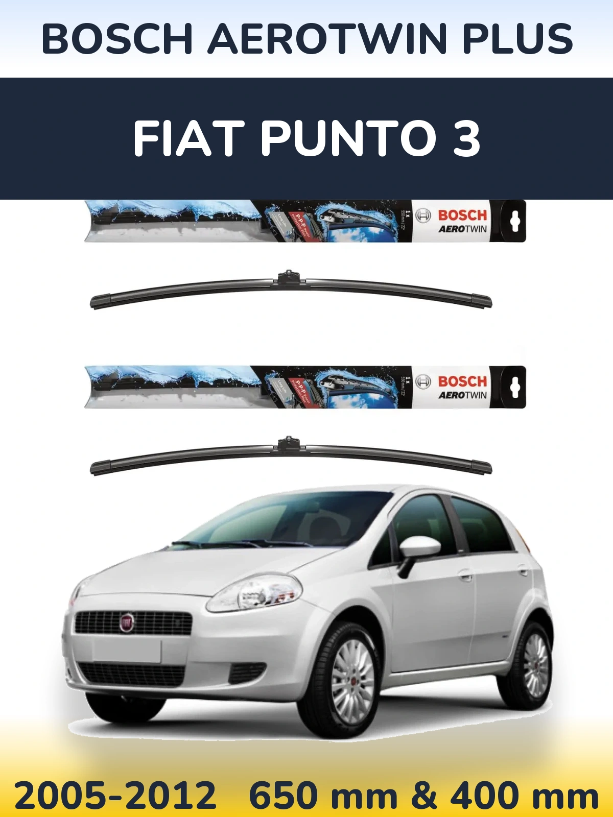 Комплект передних дворников BOSCH AeroTwin Plus 650 & 400 мм для Fiat Punto 3 2005-2012