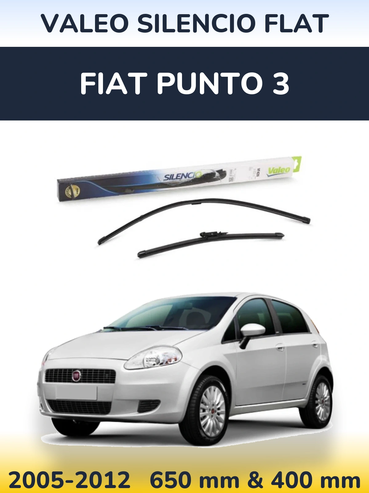 Front wiper blade set Valeo Silencio Flat 650 & 400 mm for Fiat Punto 3 2005-2012
