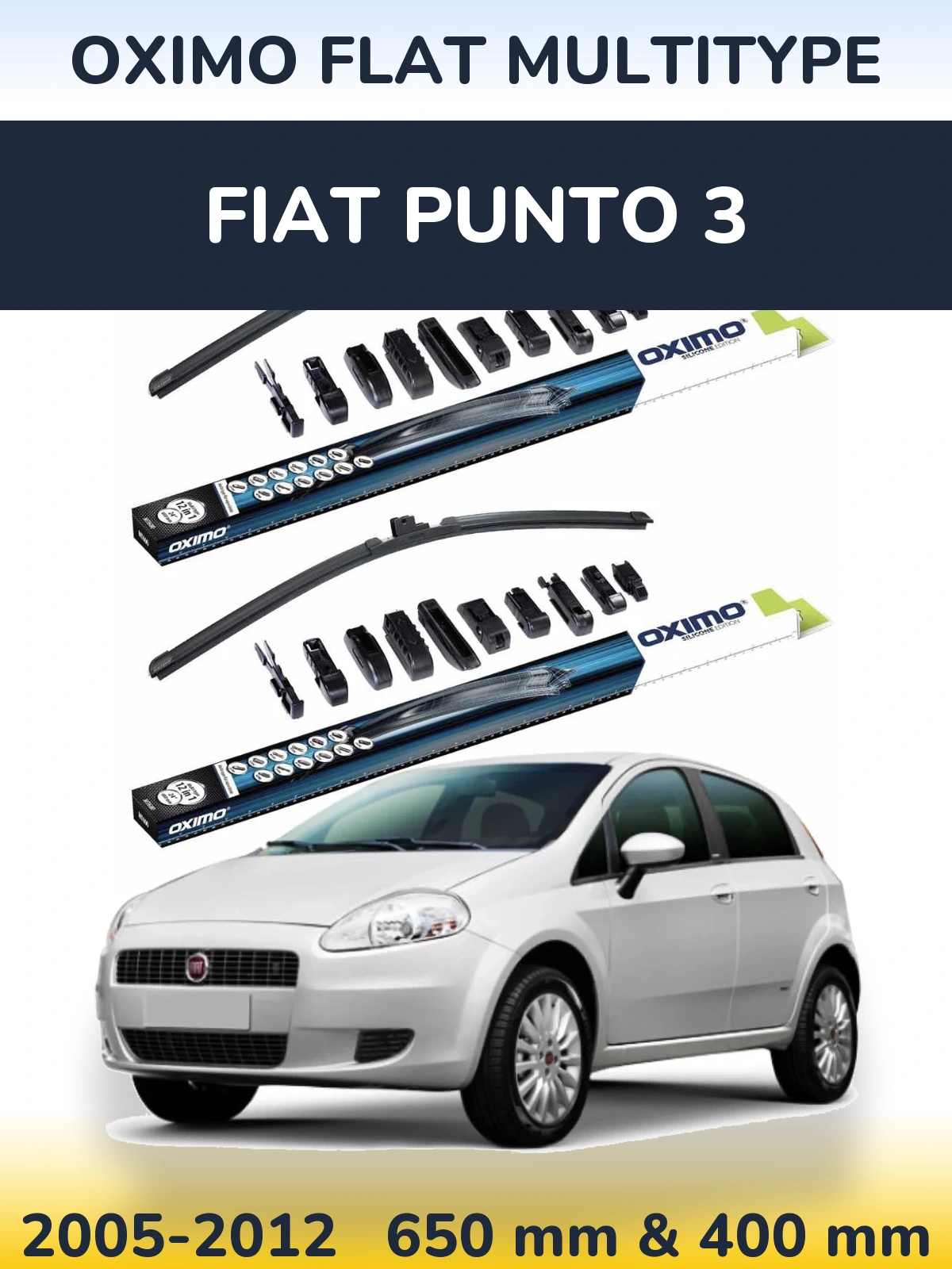 Front wiper blade set Oximo Flat MultiTypee 650 & 400 mm for Fiat Punto 3 2005-2012