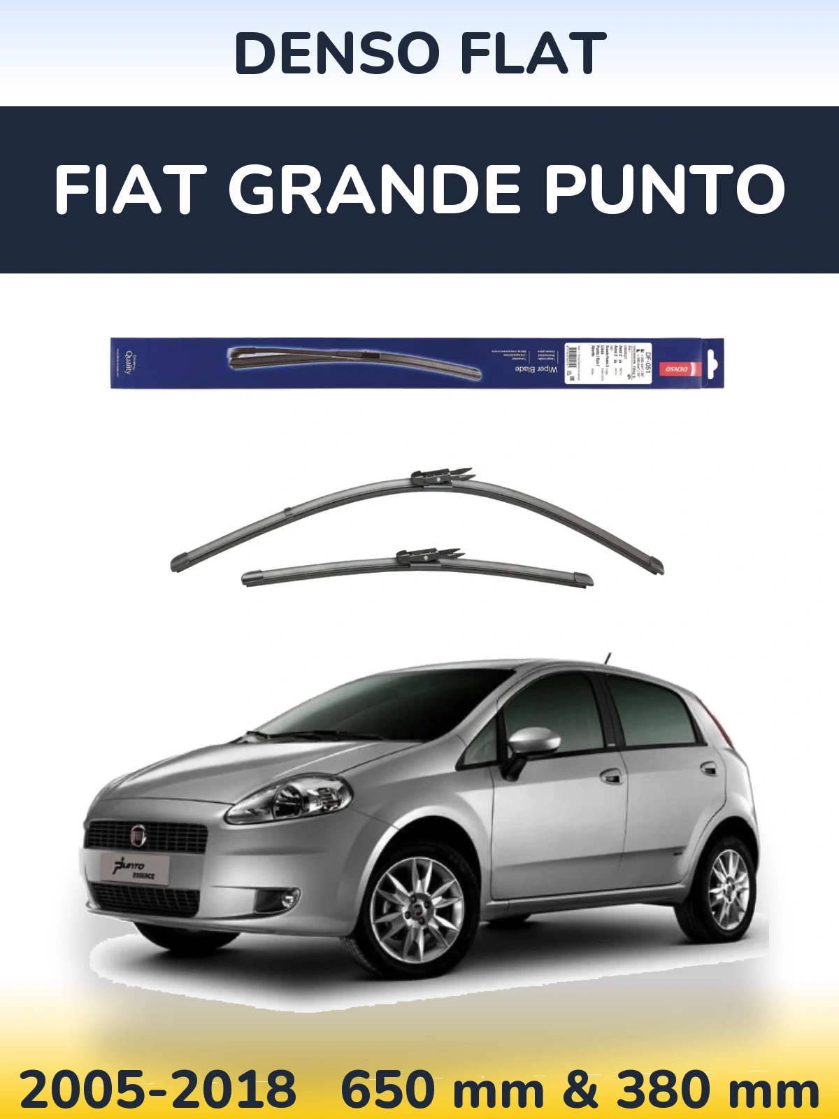 Комплект передніх щіток Denso Flat 650 & 380 мм для Fiat Grande Punto 2005-2018