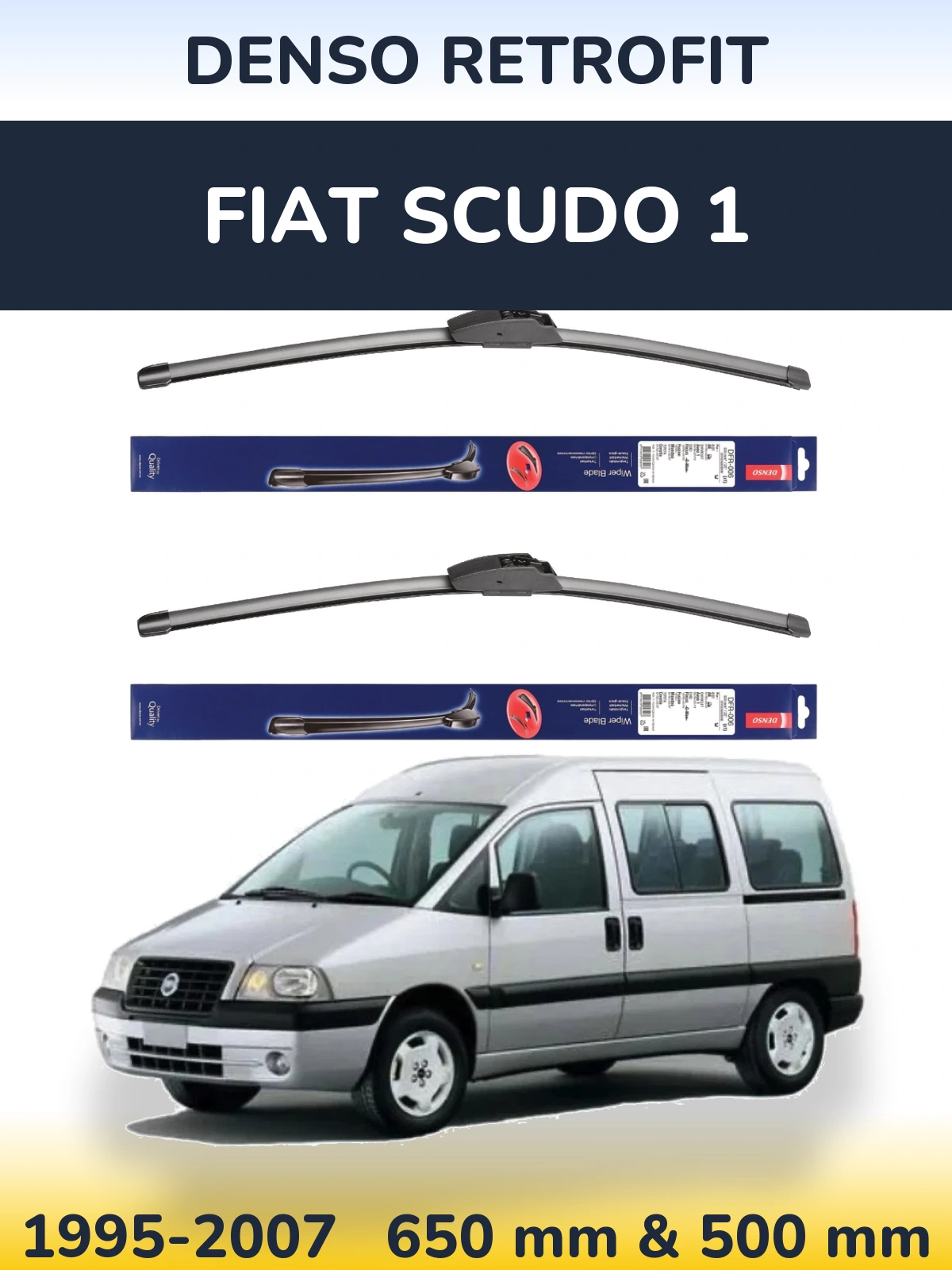 Komplet przednich wycieraczek Denso Retrofit 650 & 500 mm do Fiat Scudo 1 1995-2007