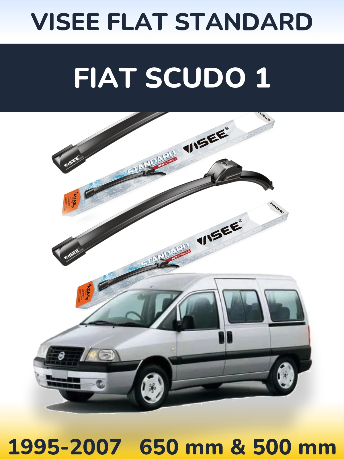 Front wiper blade set VISEE FLAT STANDARD 650 & 500 mm for Fiat Scudo 1 1995-2007