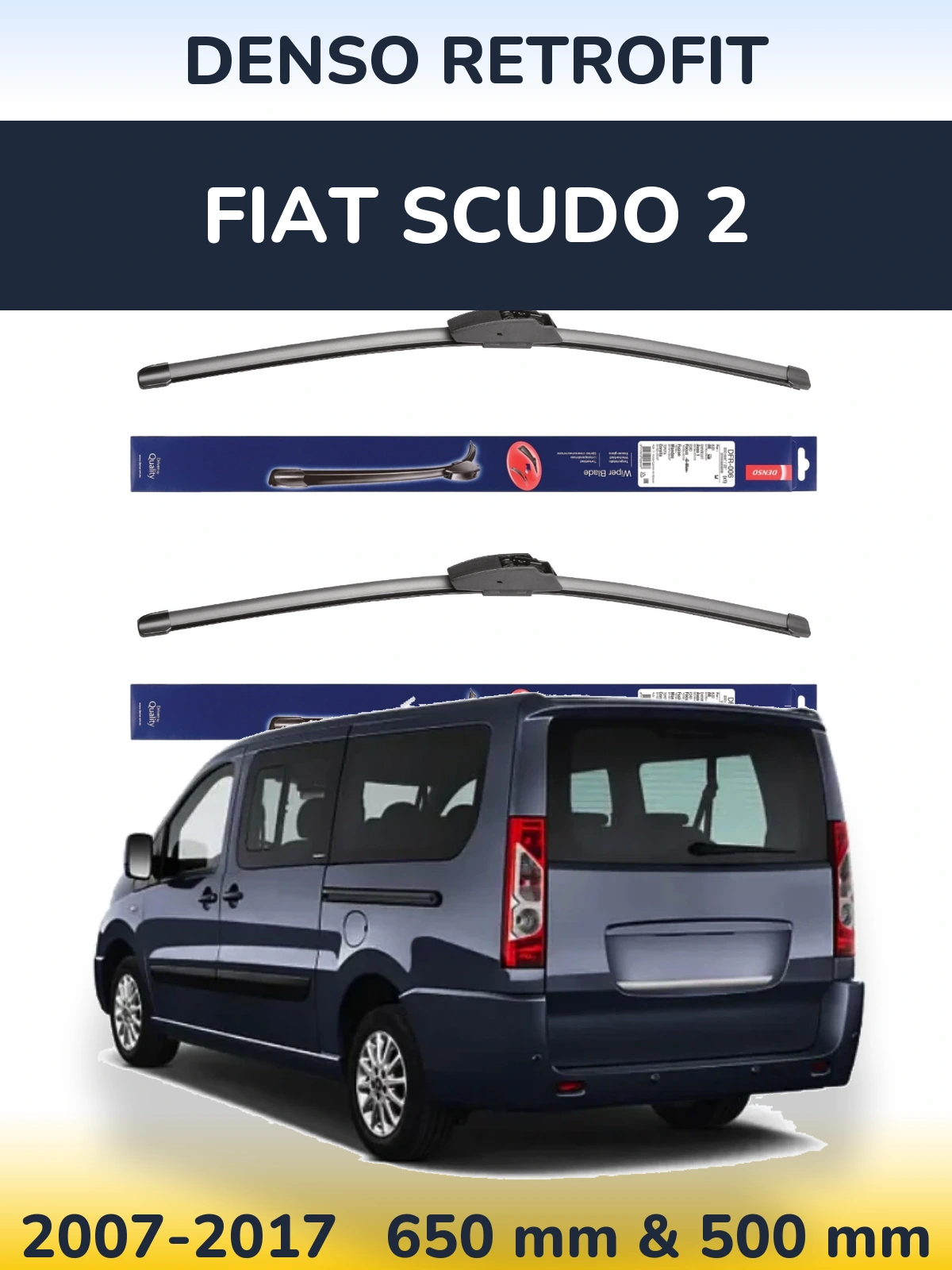 Komplet przednich wycieraczek Denso Retrofit 650 & 500 mm do Fiat Scudo 2 2007-2017