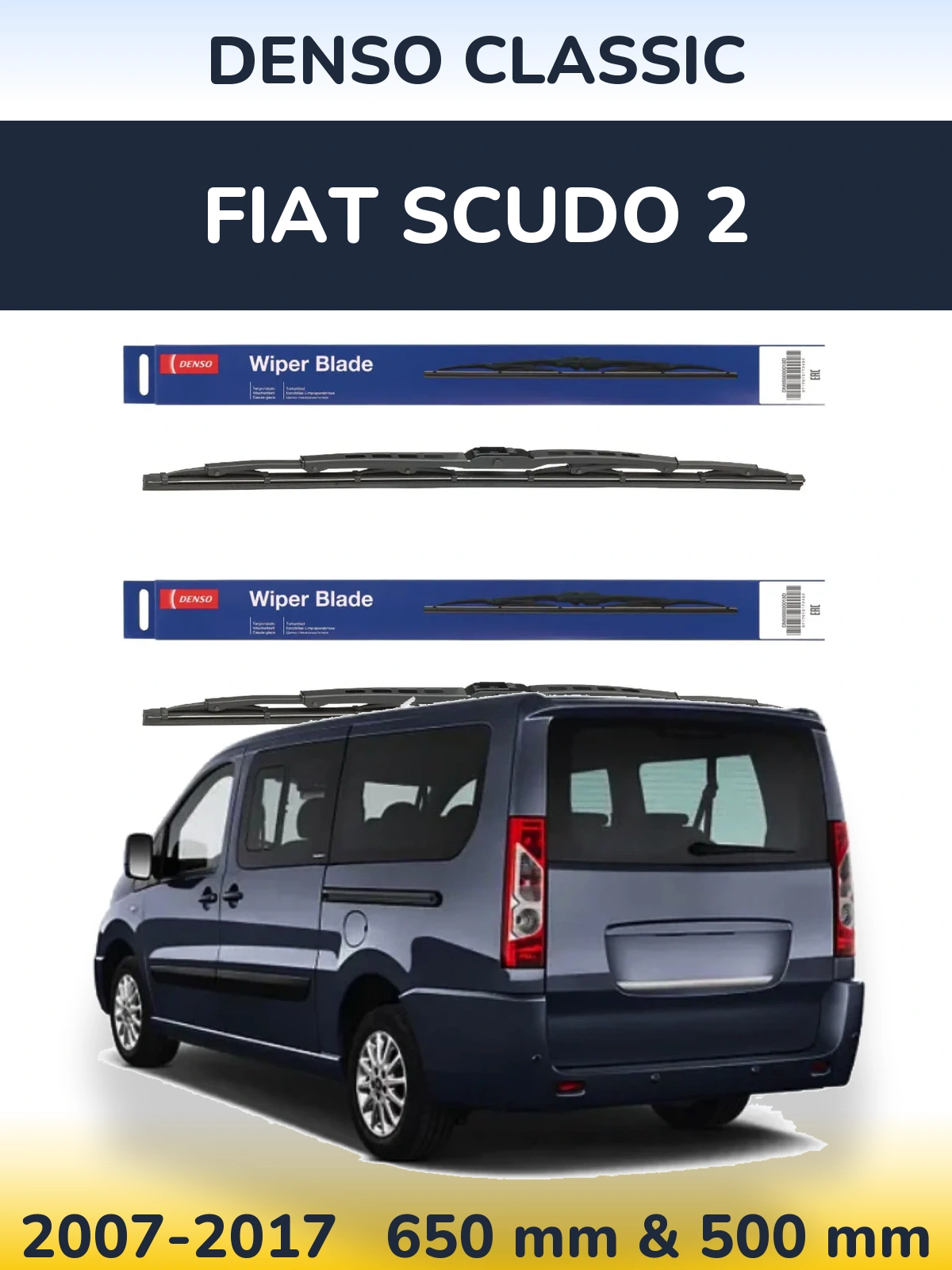 Комплект передних дворников Denso Classic 650 & 500 мм для Fiat Scudo 2 2007-2017