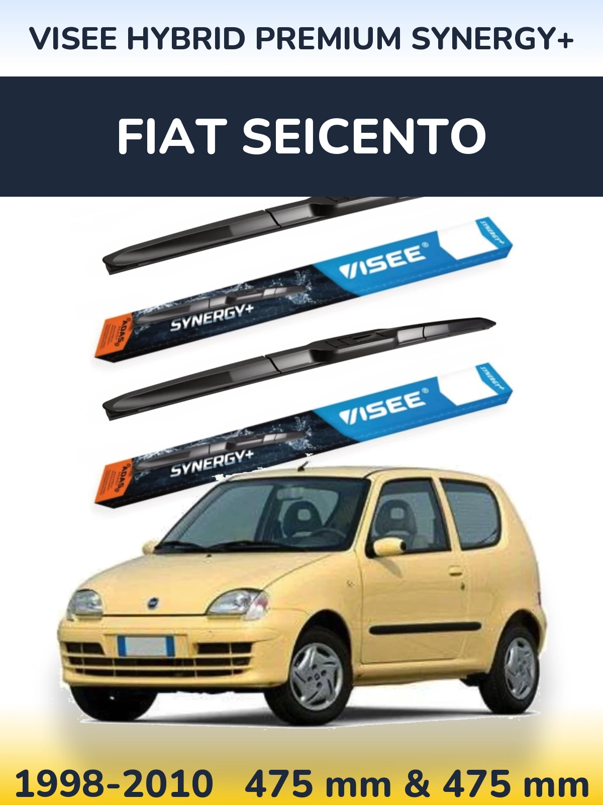Front wiper blade set VISEE HYBRID PREMIUM SYNERGY+ 475 & 475 mm for Fiat Seicento 1998-2010