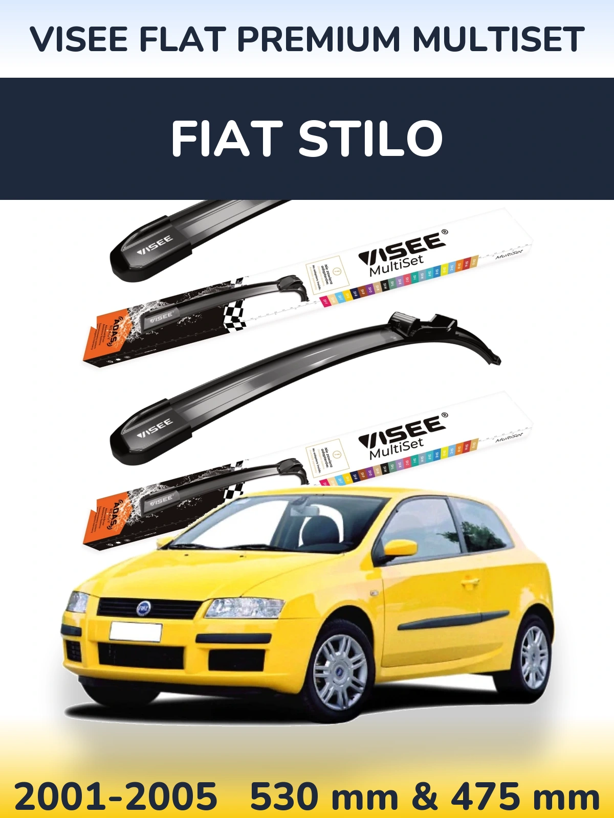 Комплект передних дворников VISEE FLAT PREMIUM MultiSet 530 & 475 мм для Fiat Stilo 2001-2005