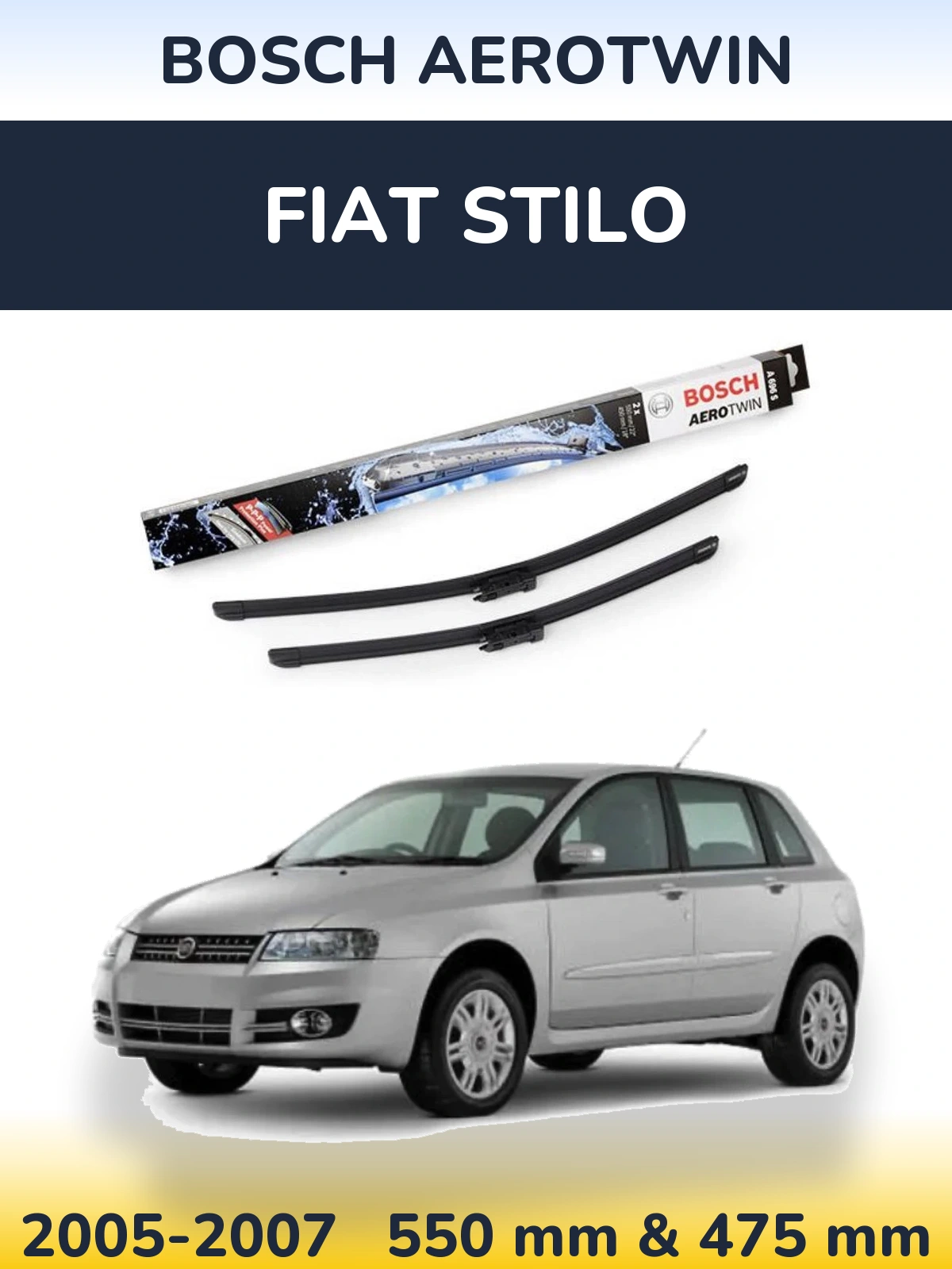 Комплект передних дворников BOSCH AeroTwin 550 & 450 мм для Fiat Stilo 2005-2007