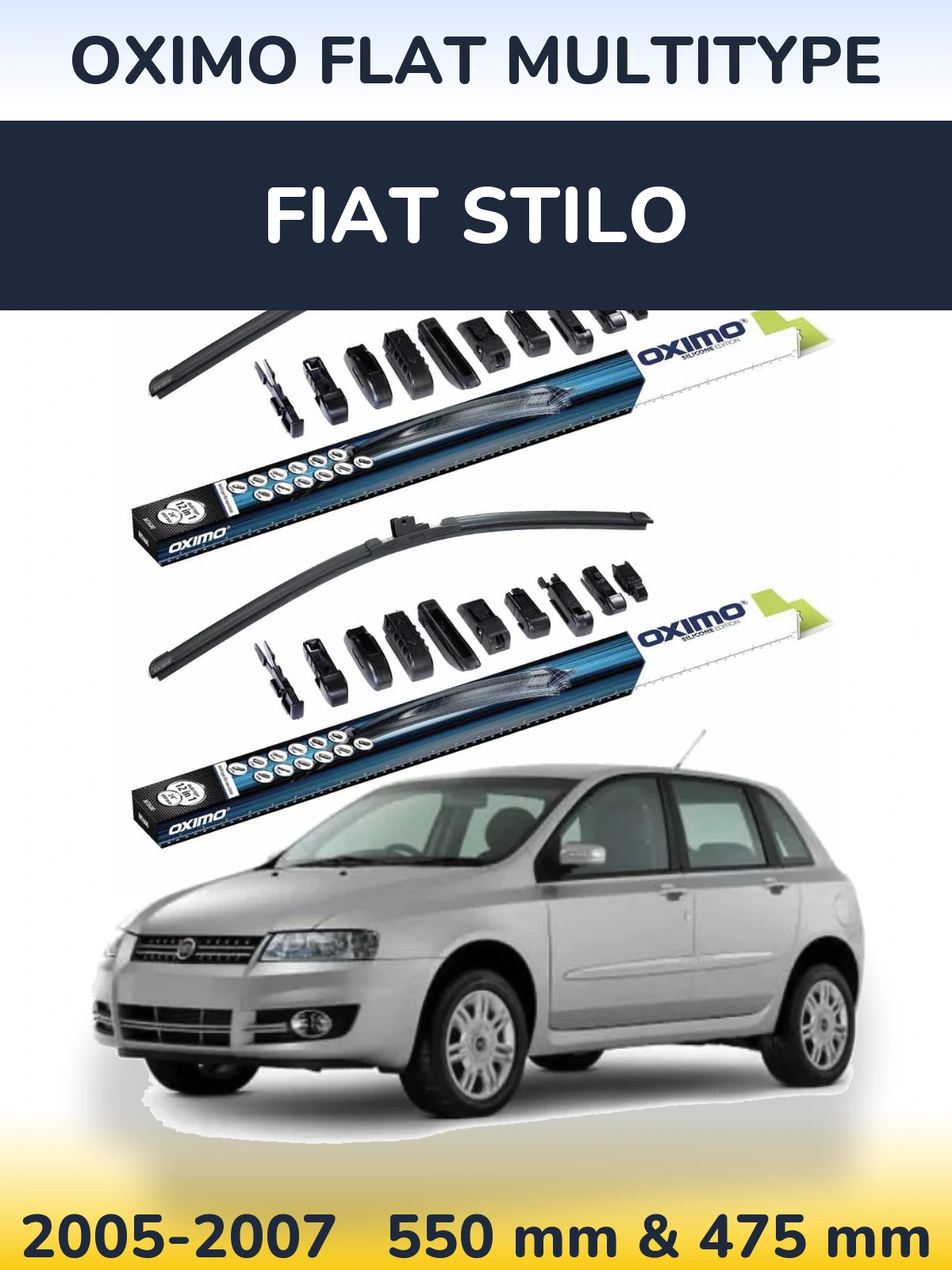 Front wiper blade set Oximo Flat MultiTypee 550 & 475 mm for Fiat Stilo 2005-2007