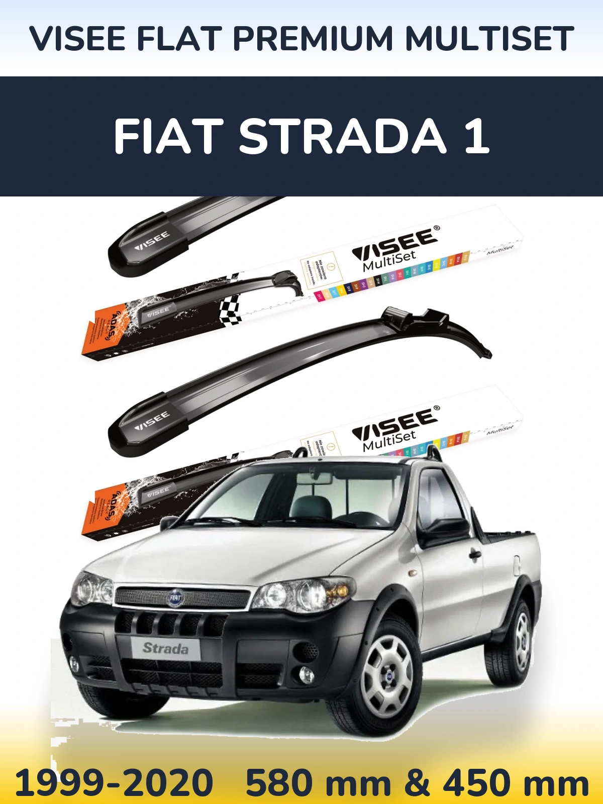 Komplet przednich wycieraczek VISEE FLAT PREMIUM MultiSet 580 & 450 mm do Fiat Strada 1 1999-2020