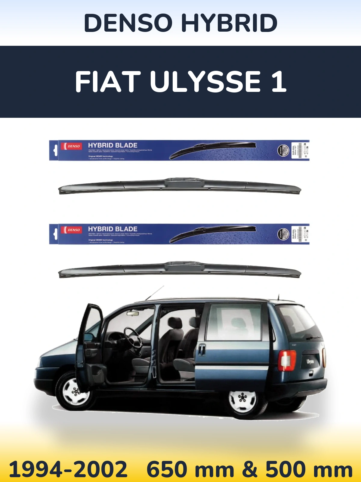 Front wiper blade set Denso Hybrid 650 & 500 mm for Fiat Ulysse 1 1994-2002