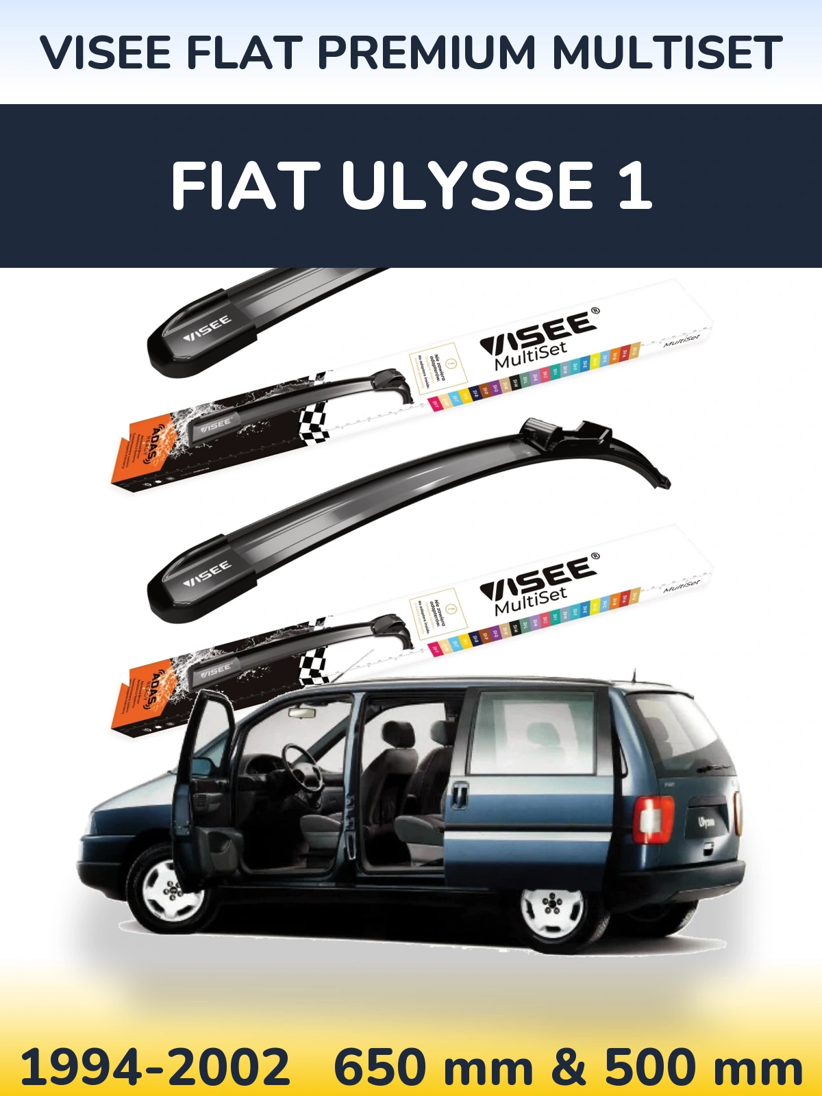 Front wiper blade set VISEE FLAT PREMIUM MultiSet 650 & 500 mm for Fiat Ulysse 1 1994-2002