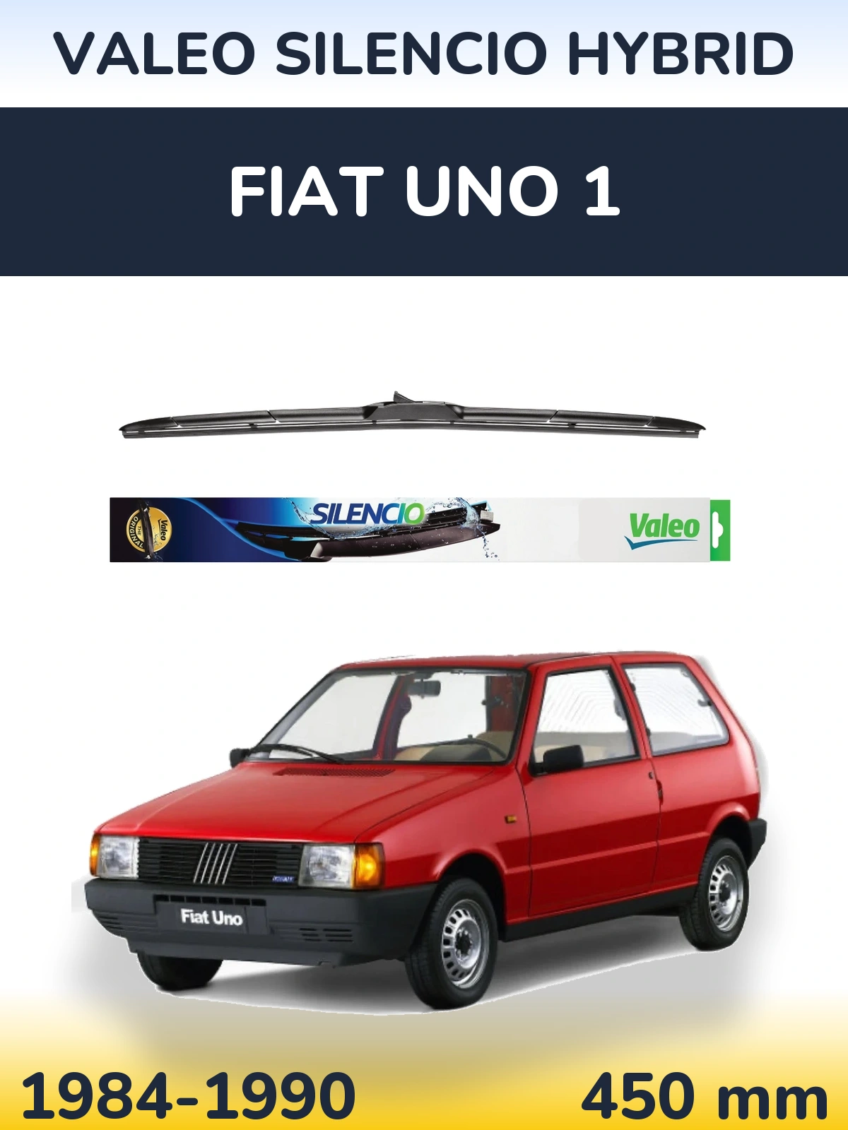 Front wiper blade Valeo Silencio Hybrid 450 mm for Fiat Uno 1 1984-1990