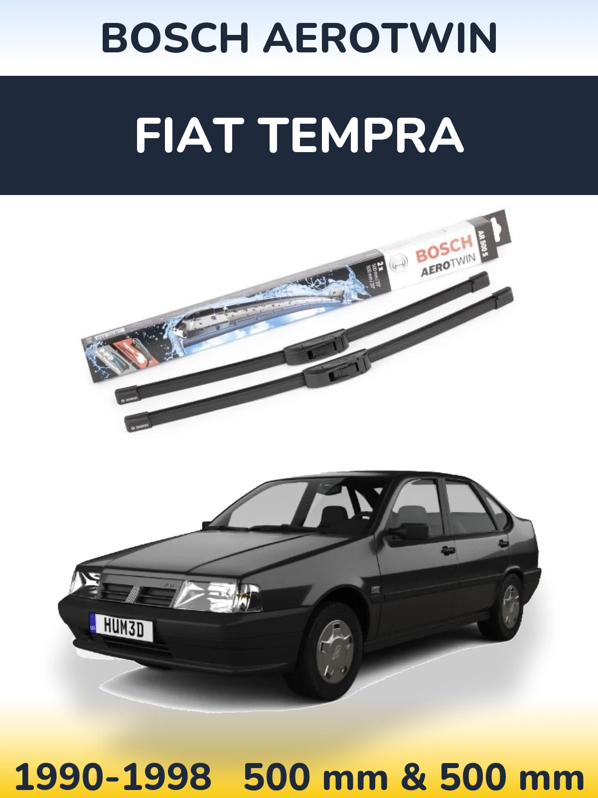 Front wiper blade set BOSCH AeroTwin 500 & 500 mm for Fiat Tempra 1990-1998