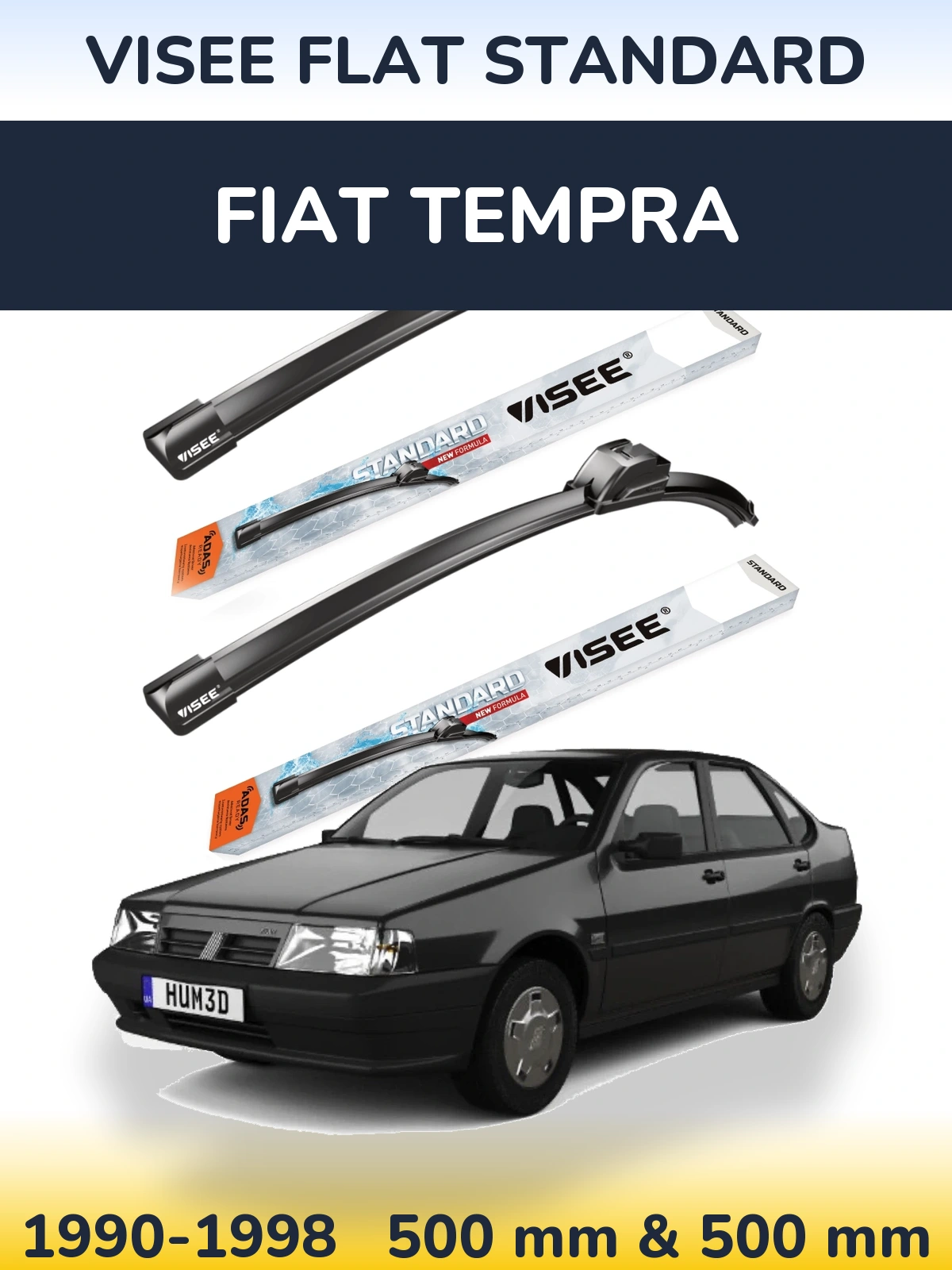 Комплект передних дворников VISEE FLAT STANDARD 500 & 500 мм для Fiat Tempra 1990-1998