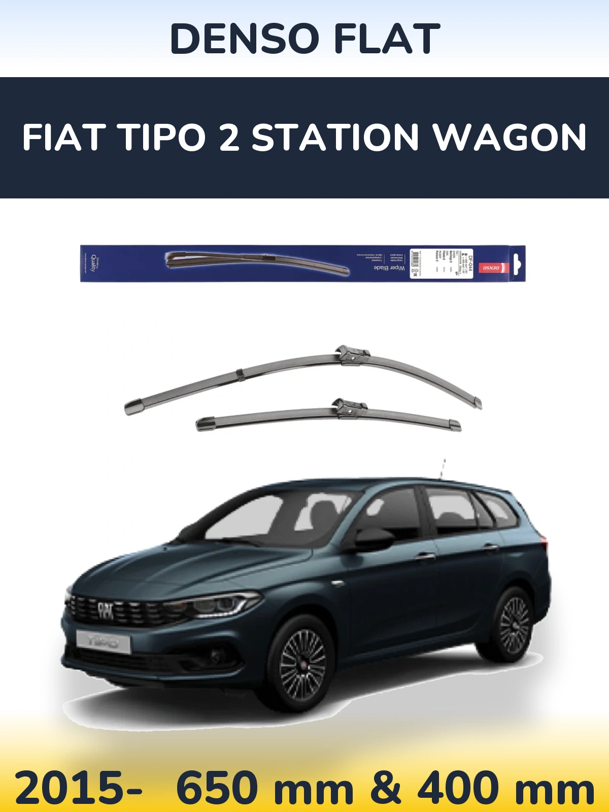 Front wiper blade set Denso Flat 650 & 400 mm for Fiat Tipo 2 Station Wagon 2015-2026