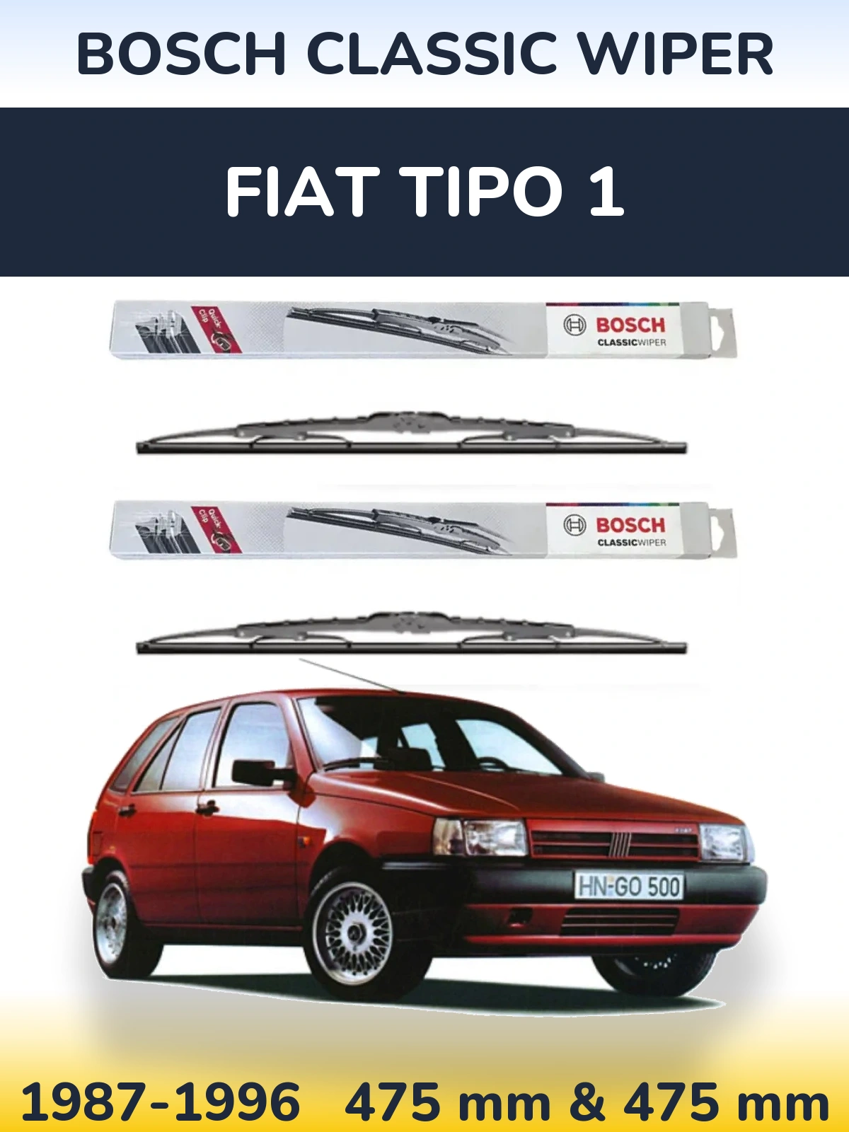 Front wiper blade set BOSCH Classic Wiper 475 & 475 mm for Fiat Tipo 1 1987-1996