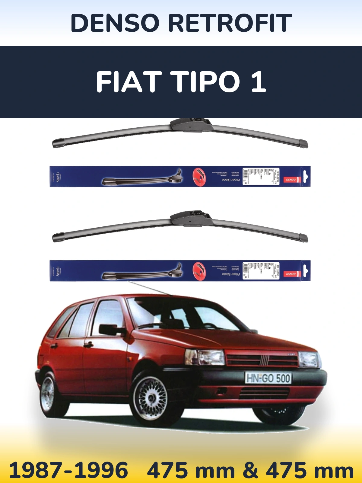 Komplet przednich wycieraczek Denso Retrofit 475 & 475 mm do Fiat Tipo 1 1987-1996