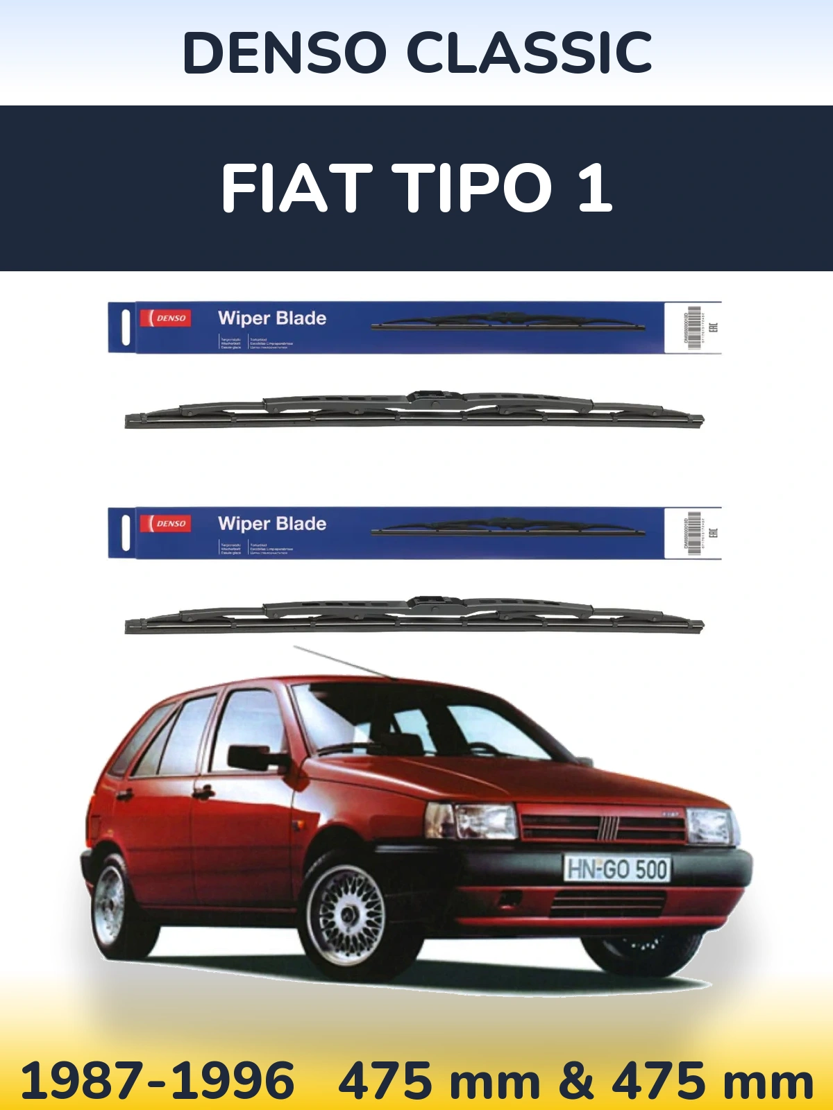 Front wiper blade set Denso Classic 475 & 475 mm for Fiat Tipo 1 1987-1996