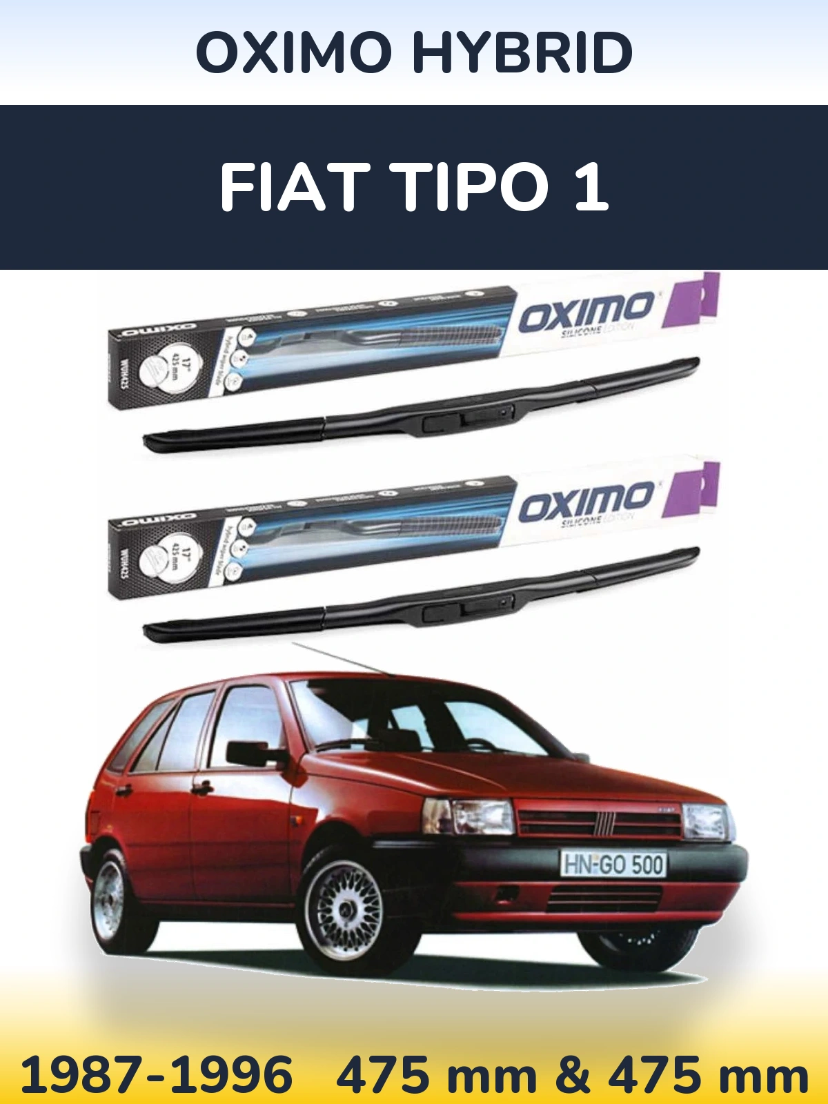 Front wiper blade set Oximo Hybrid 475 & 475 mm for Fiat Tipo 1 1987-1996